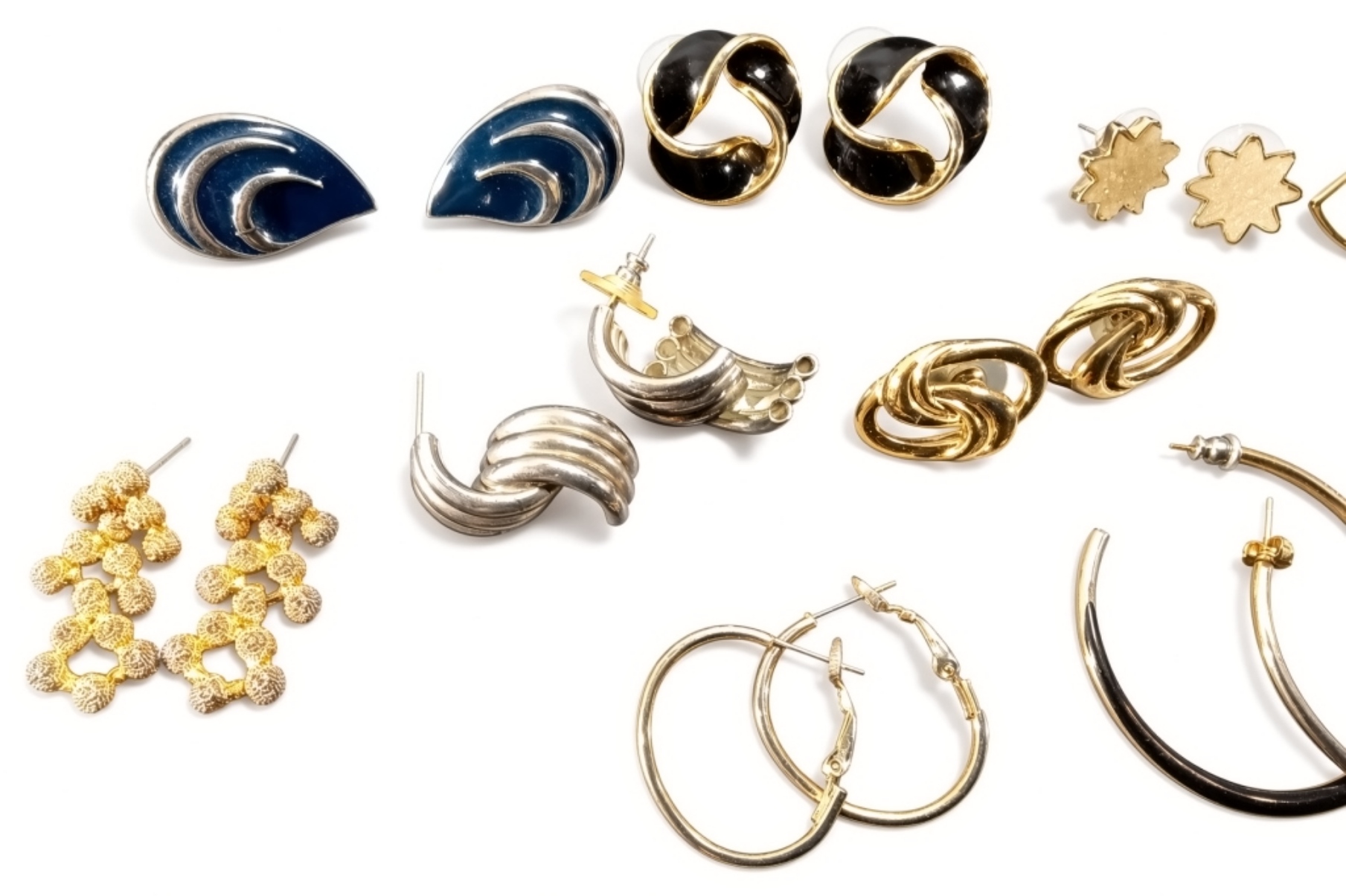Vintage Gold-Tone Silver-Tone Earring Lot, 10 Piec