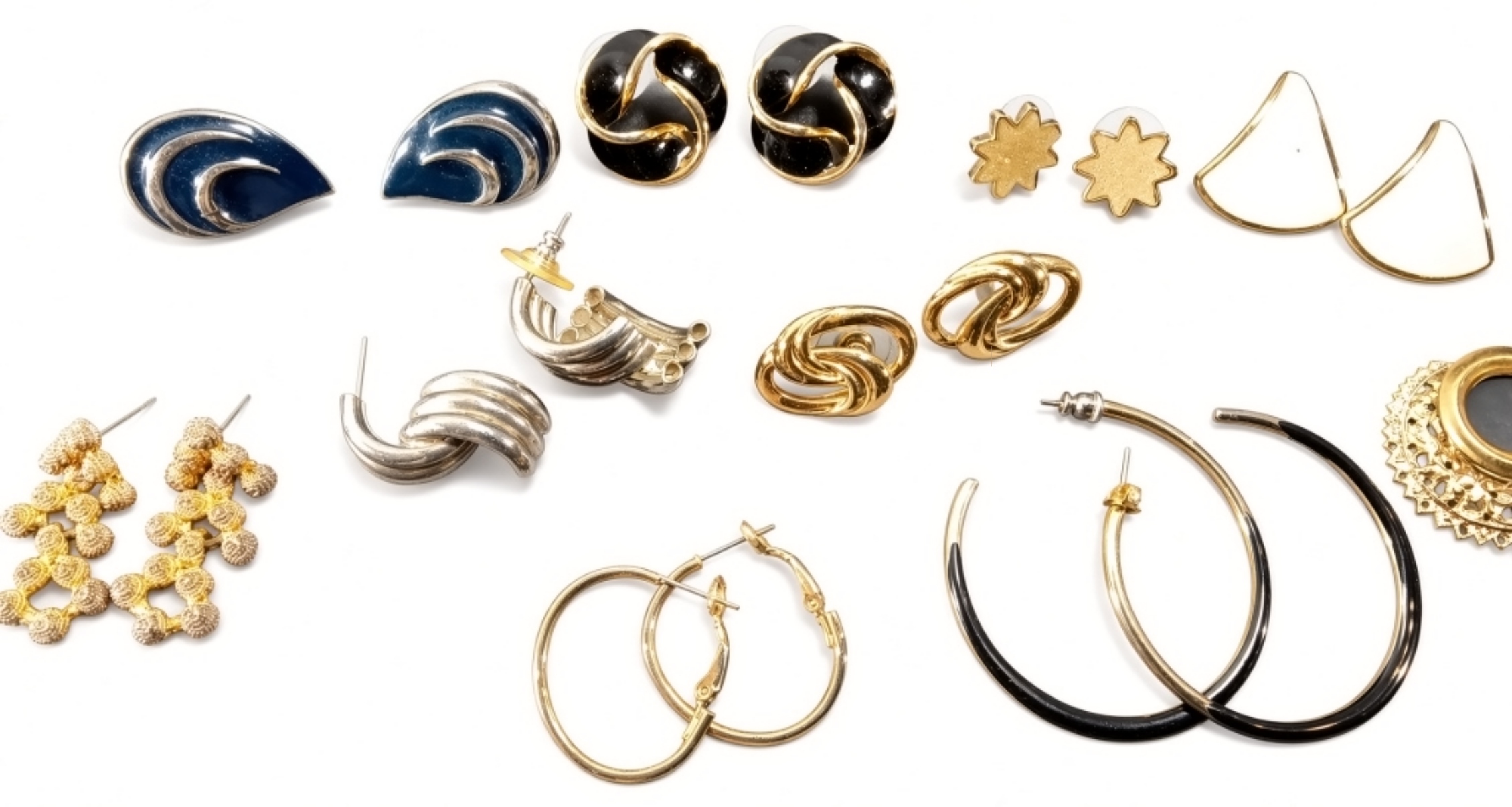 Vintage Gold-Tone Silver-Tone Earring Lot, 10 Piec