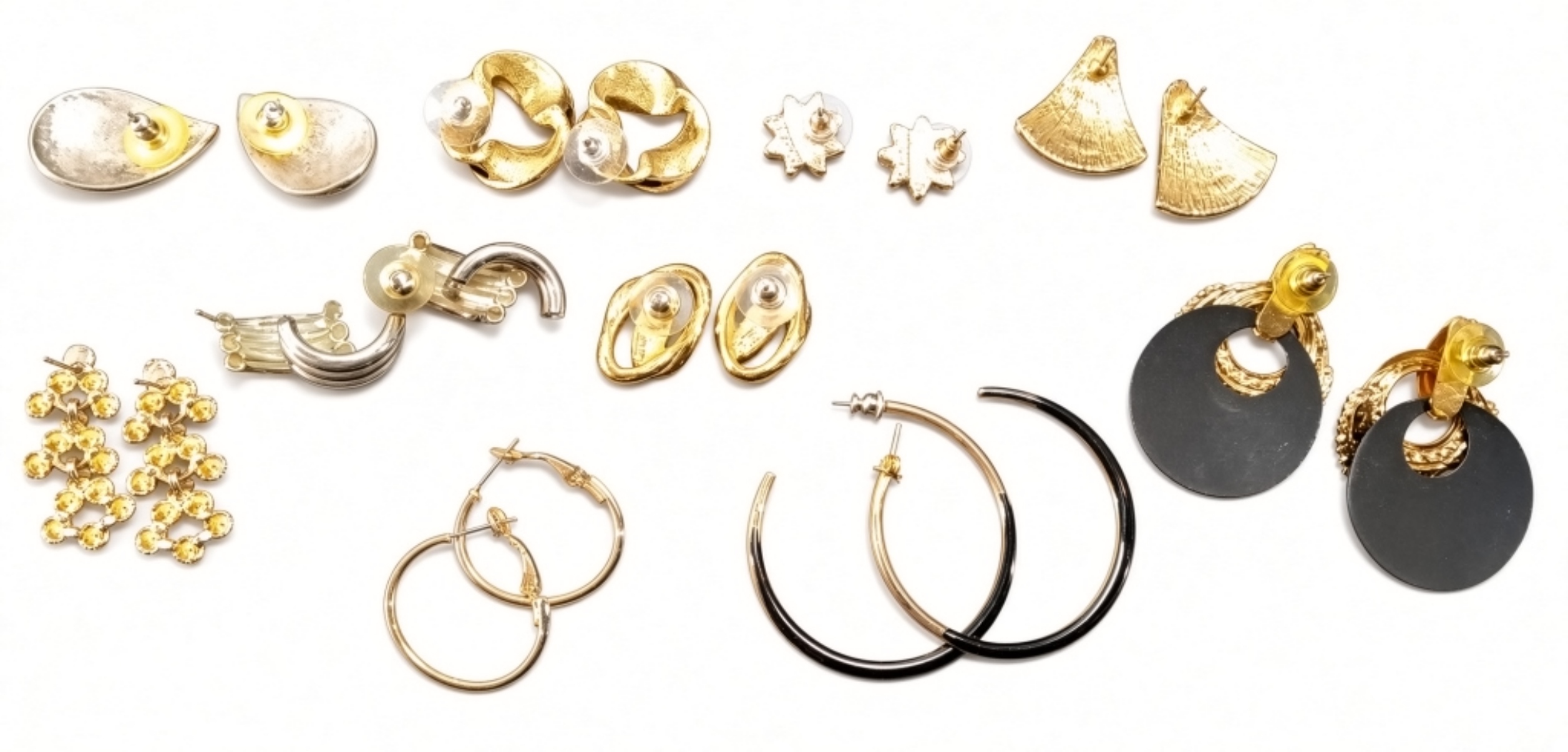 Vintage Gold-Tone Silver-Tone Earring Lot, 10 Piec