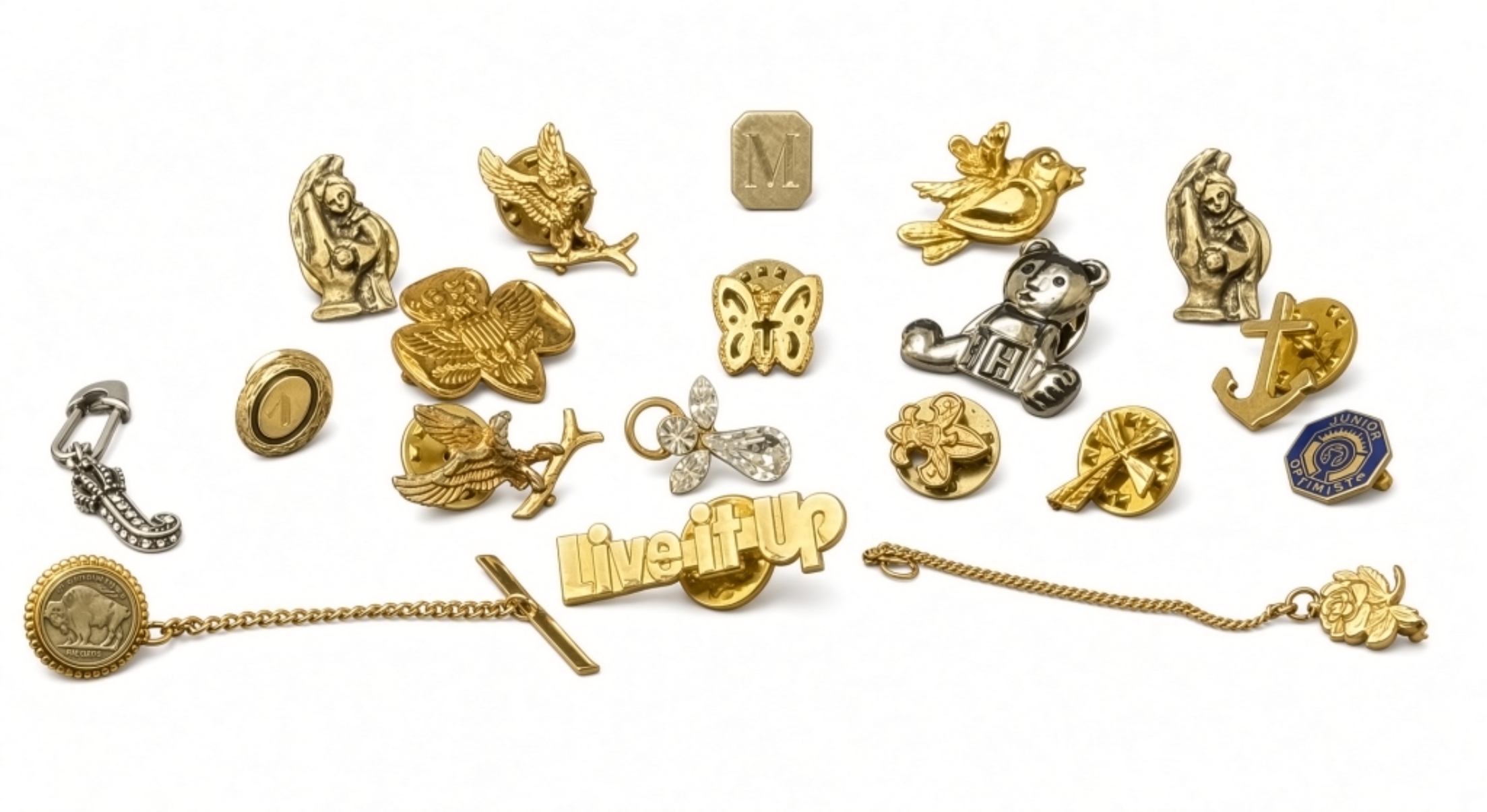 Assorted Vintage Pins & Tie Clips, 20+ Pcs