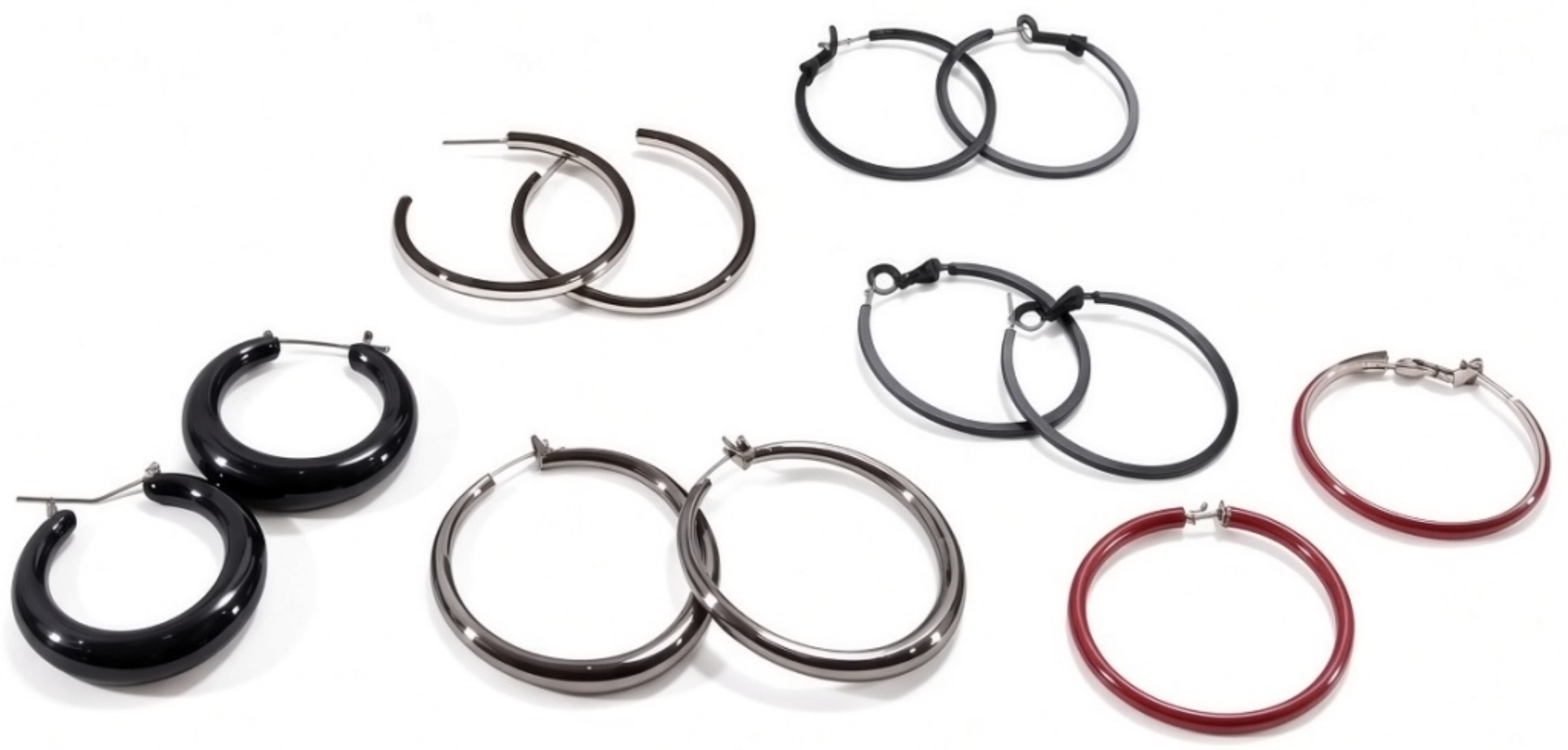 Silver-Tone Hoop Earring Lot, 6 Pairs Mixed Styles