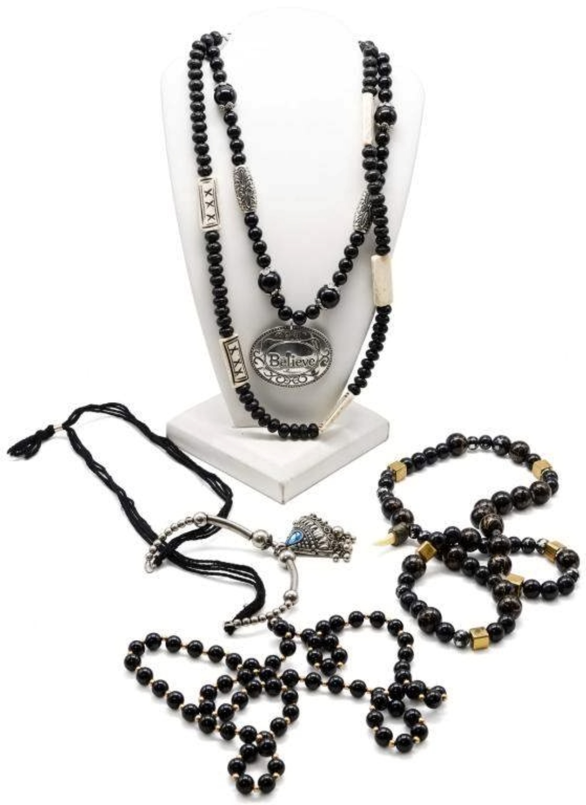 (5) Black Beaded and Pendant Necklaces