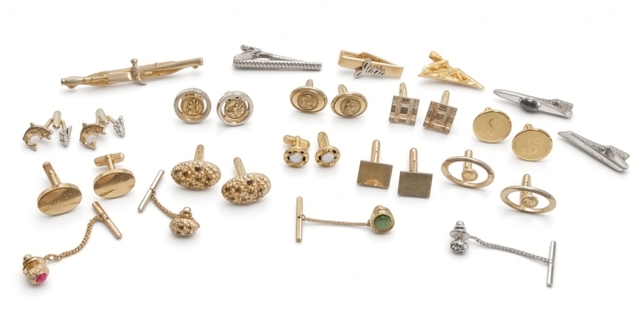 Men's Cufflinks & Tie Clips Lot, 20 Pieces Mixed