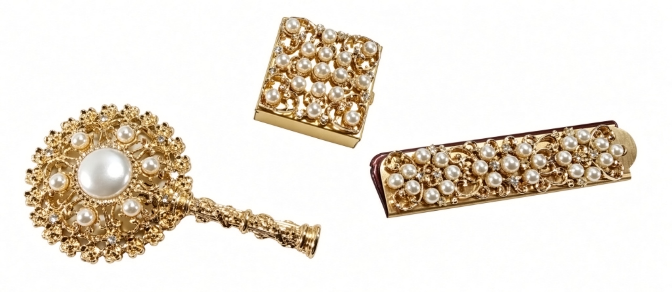 Gold-Tone Faux Pearl Vanity Set, 3 Pieces