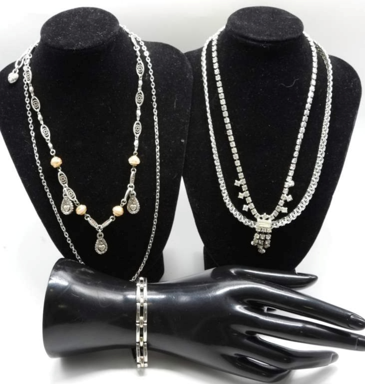 (4) Silver-Tone Necklaces & (1) Bracelet