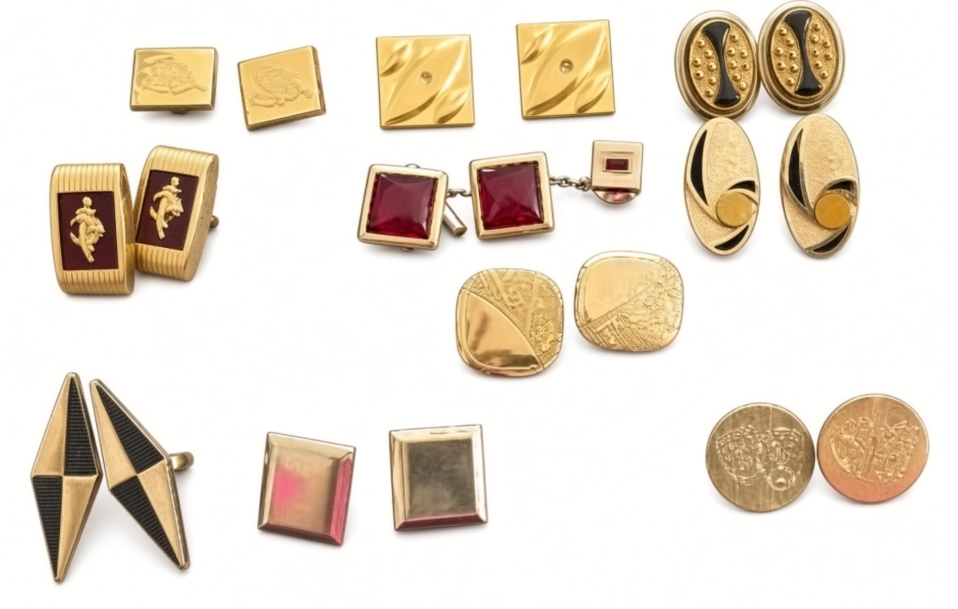Gold-Tone Rhinestone Cufflink Lot, 11 Pieces