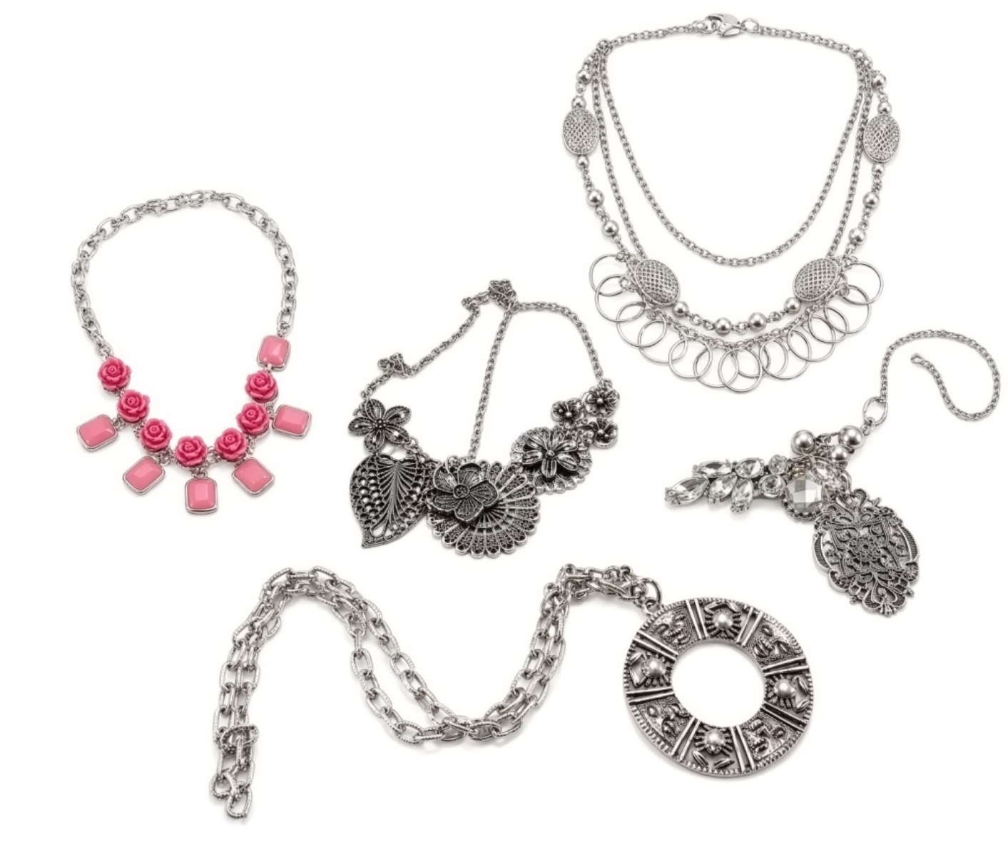 Silver-Tone Costume Jewelry Lot, 6 Pieces Mixed