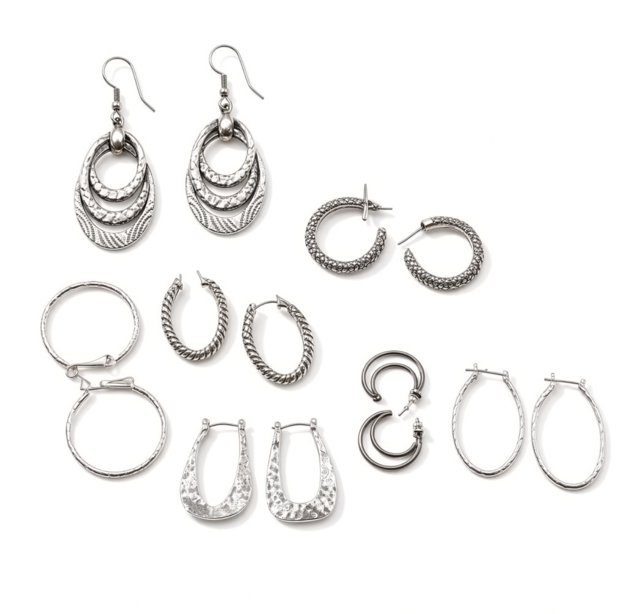 Silver-Tone Hoop Earring Collection Lot