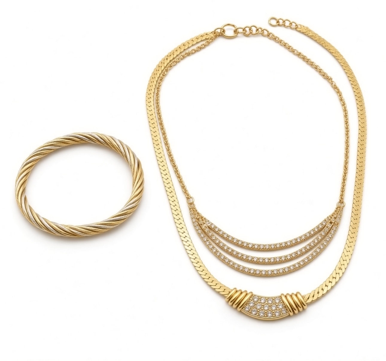 (2) Gold-Tone Necklaces & (1) Bracelet