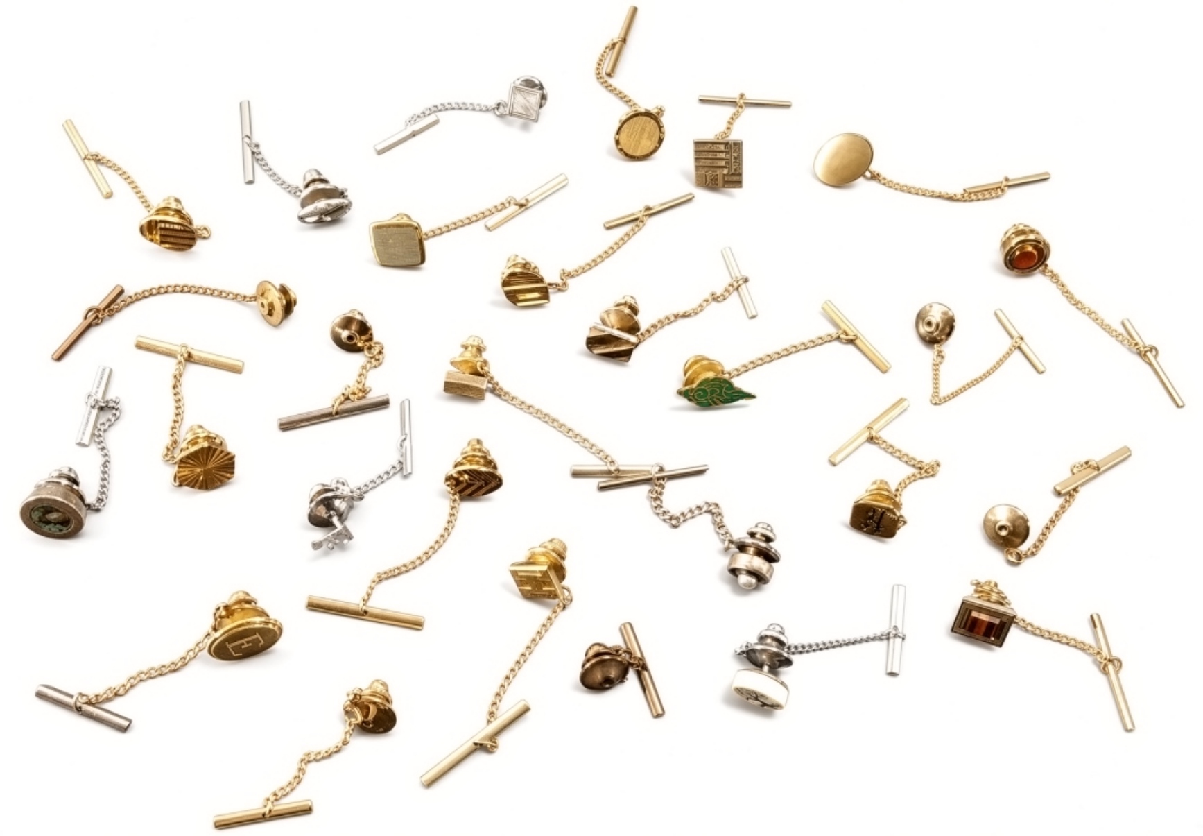Vintage Gold & Silver Tone Tie Tack Lot, 26 Pieces