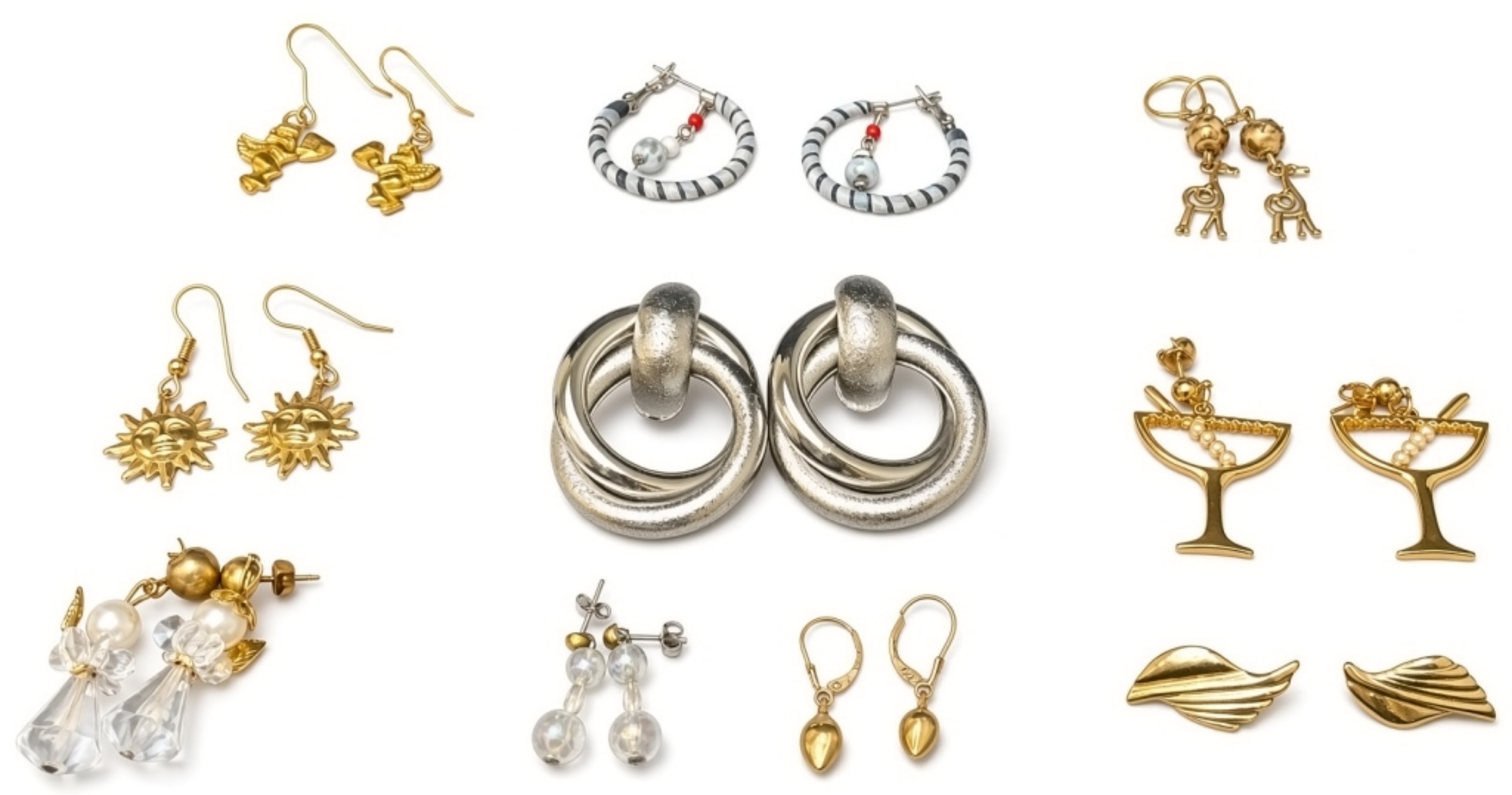 Costume Earring Lot, 10 Prs, Giraffe Martini Sun