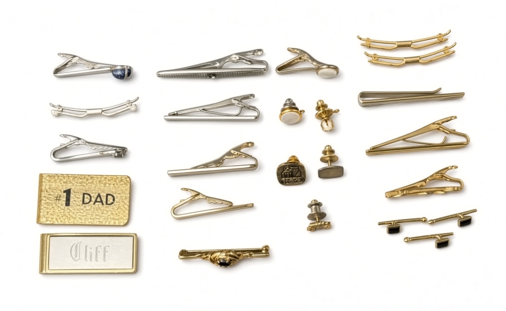 Vintage Tie Clip & Money Clip Lot, #1 Dad Cliff