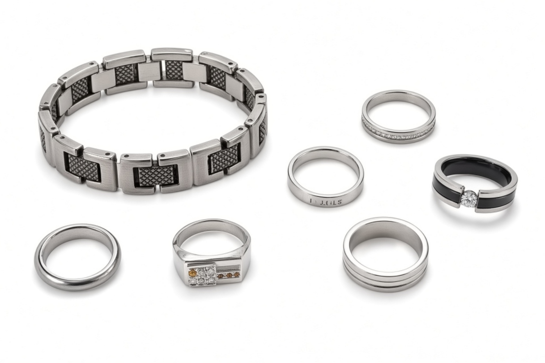 Silver-Tone Jewelry Lot, Mixed Rings & Bracelet