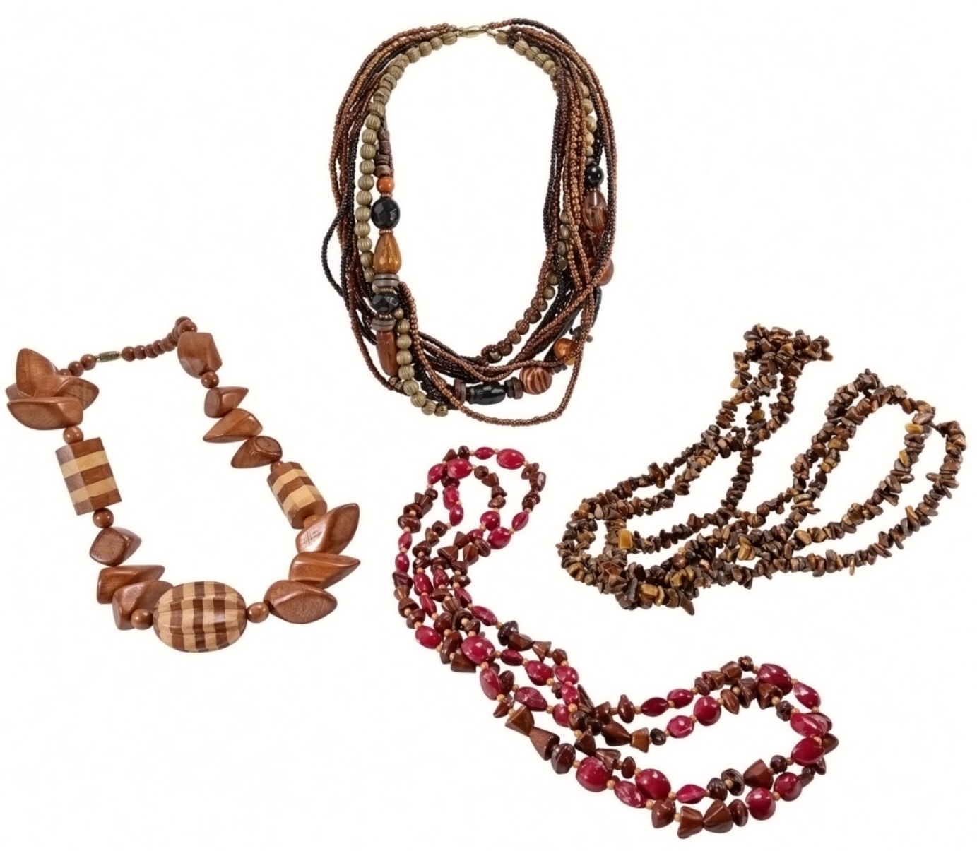 Beaded Necklace Lot, Natural Stone & Wood