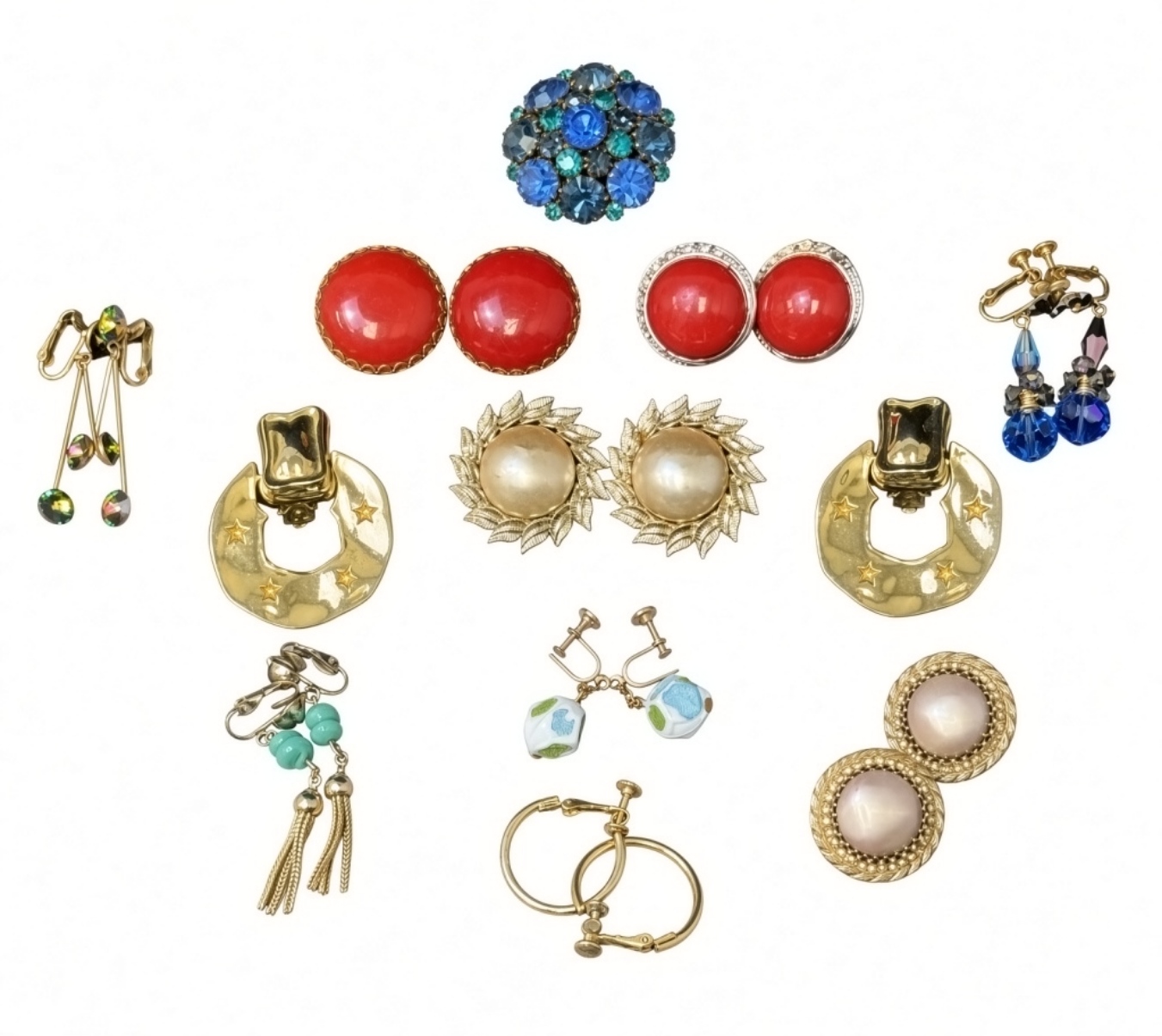 Vintage Clip-On Earrings Lot, 10 Pairs Mixed