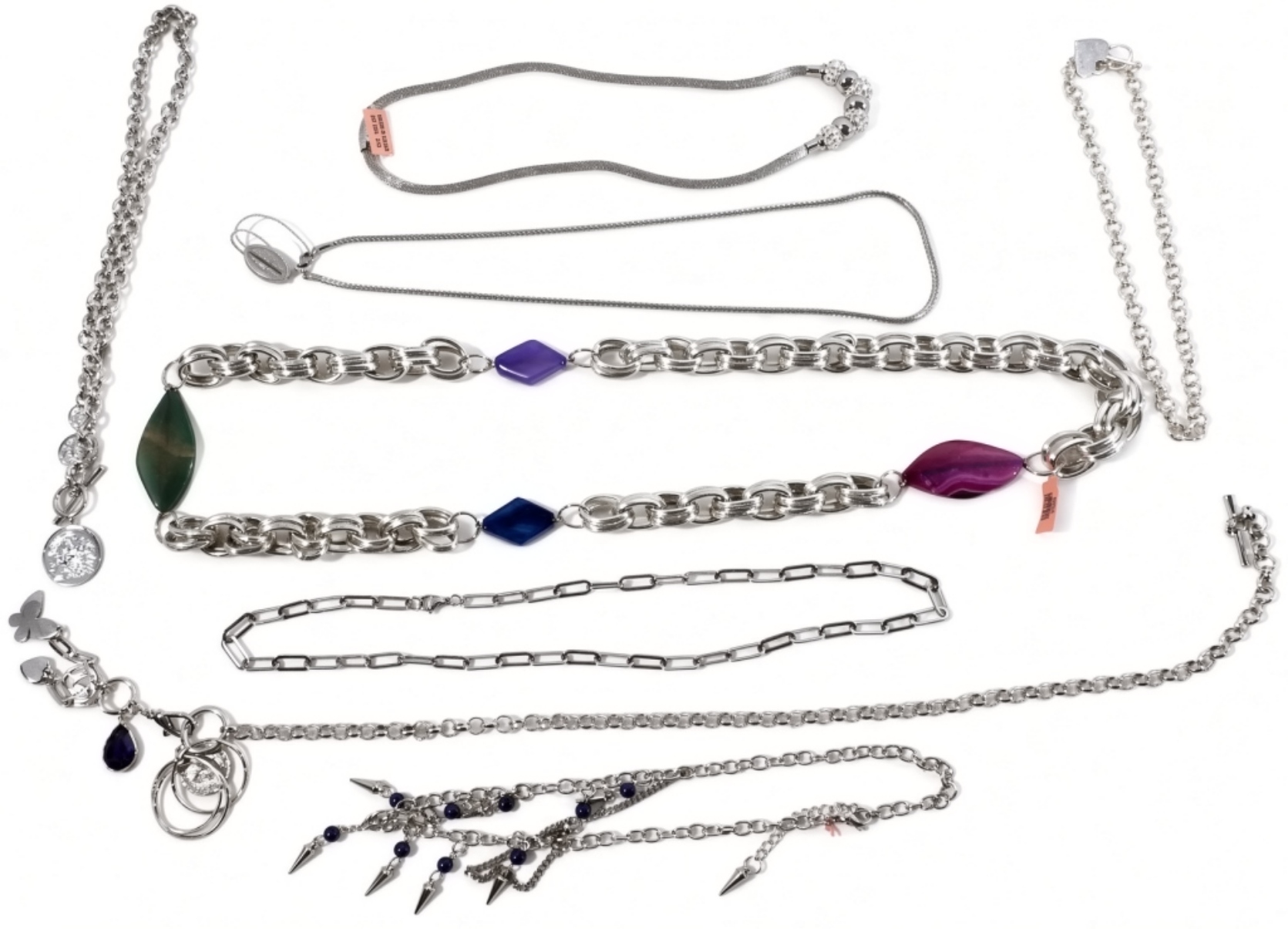 (8) Large Silver-Tone Necklaces