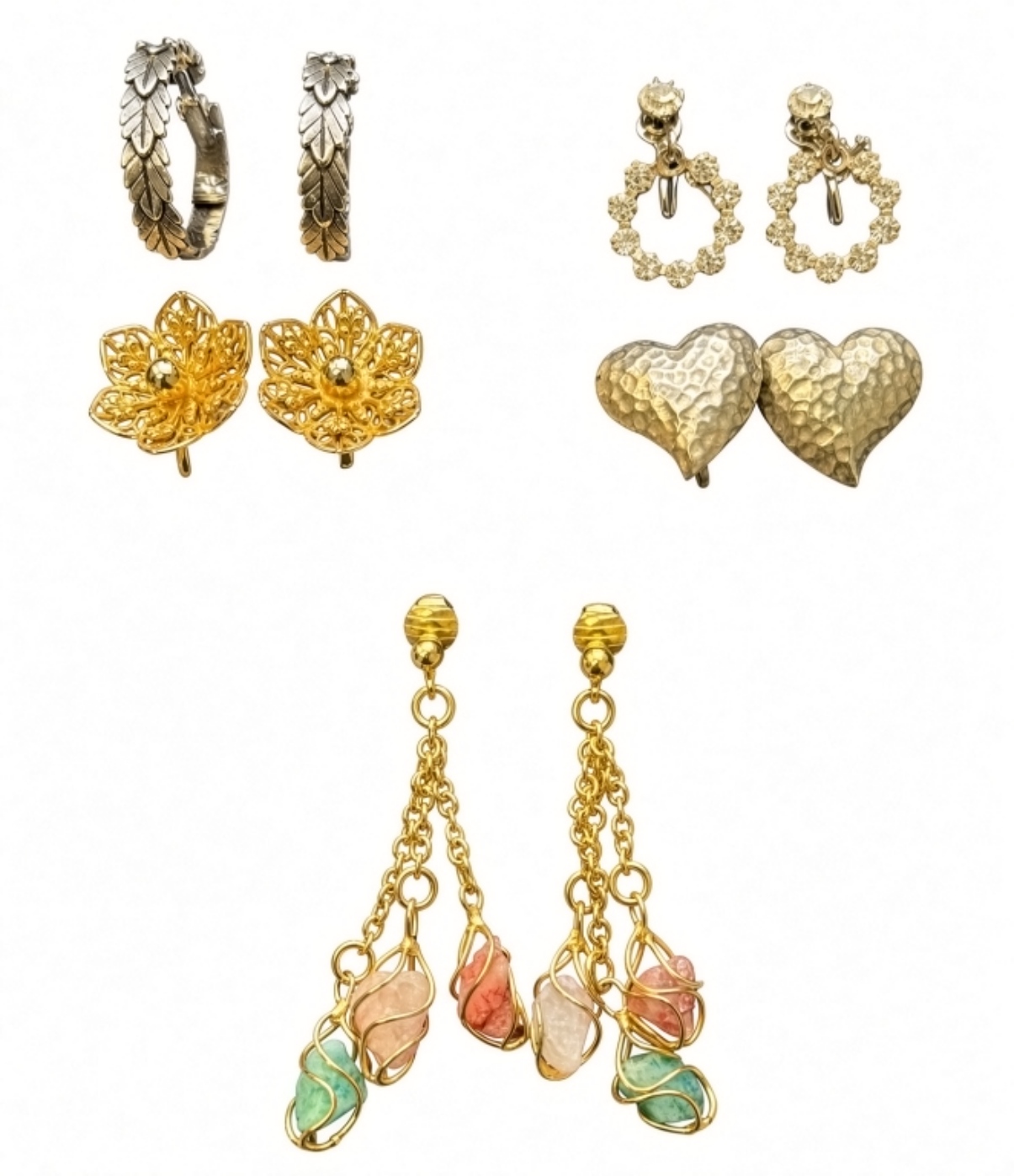 Costume Earring Lot, 5 Pairs Clip-On