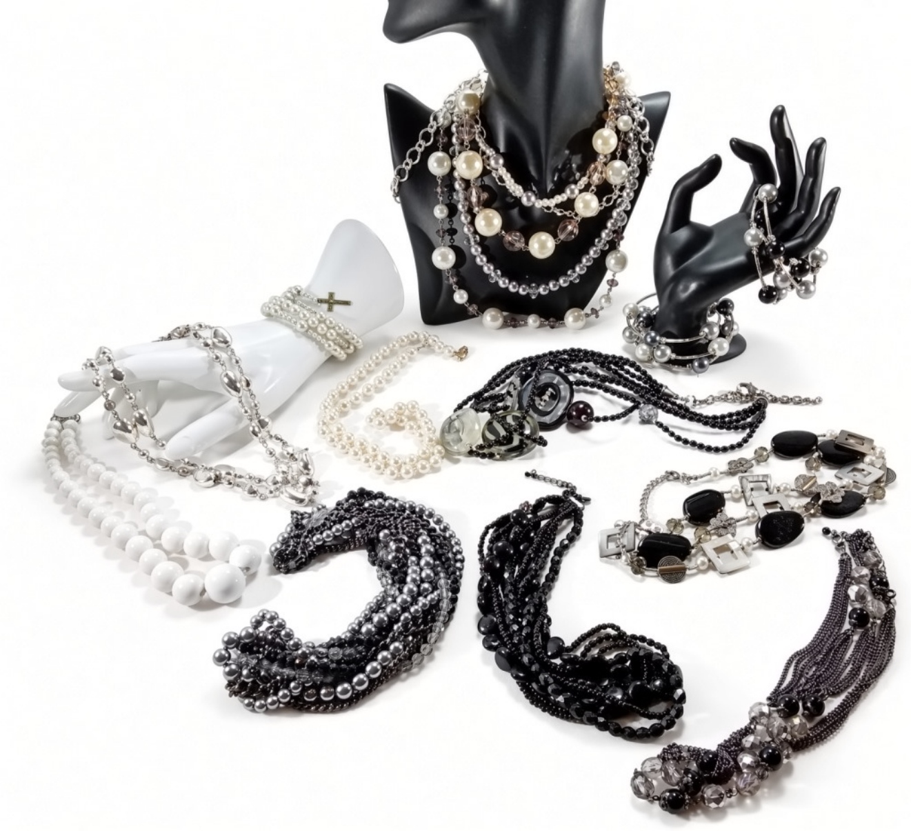 Silver-Tone Beaded Costume Jewelry Lot