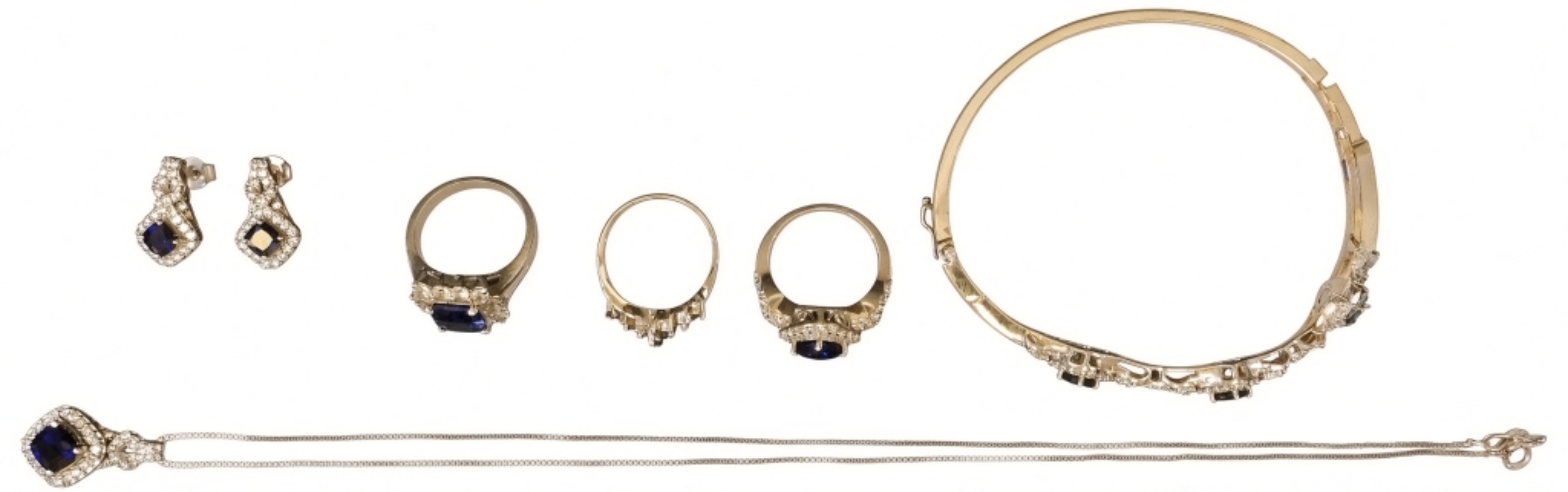 Silvertone Faux Sapphire & Rhinestone Jewelry
