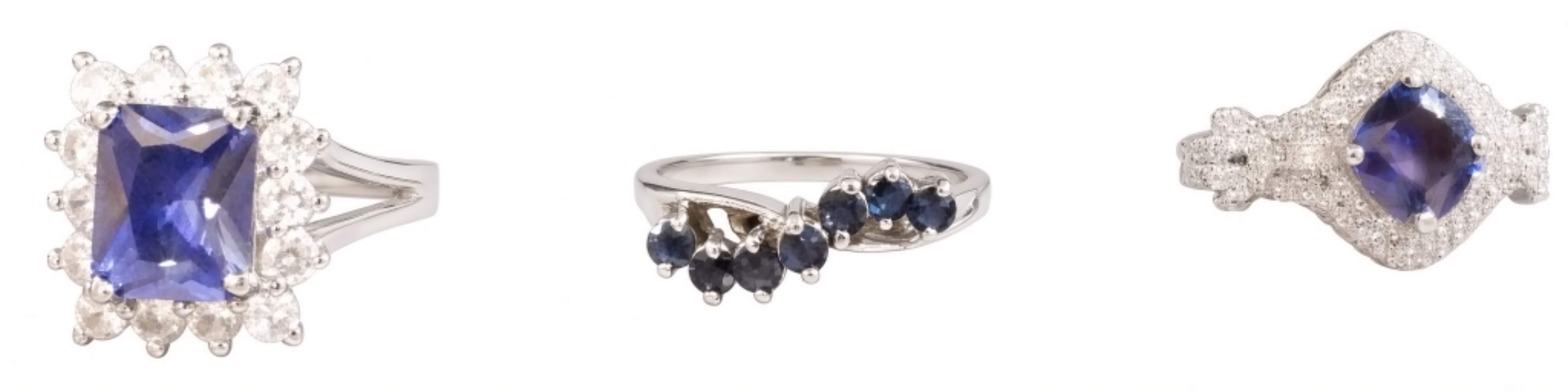 Silvertone Faux Sapphire & Rhinestone Jewelry