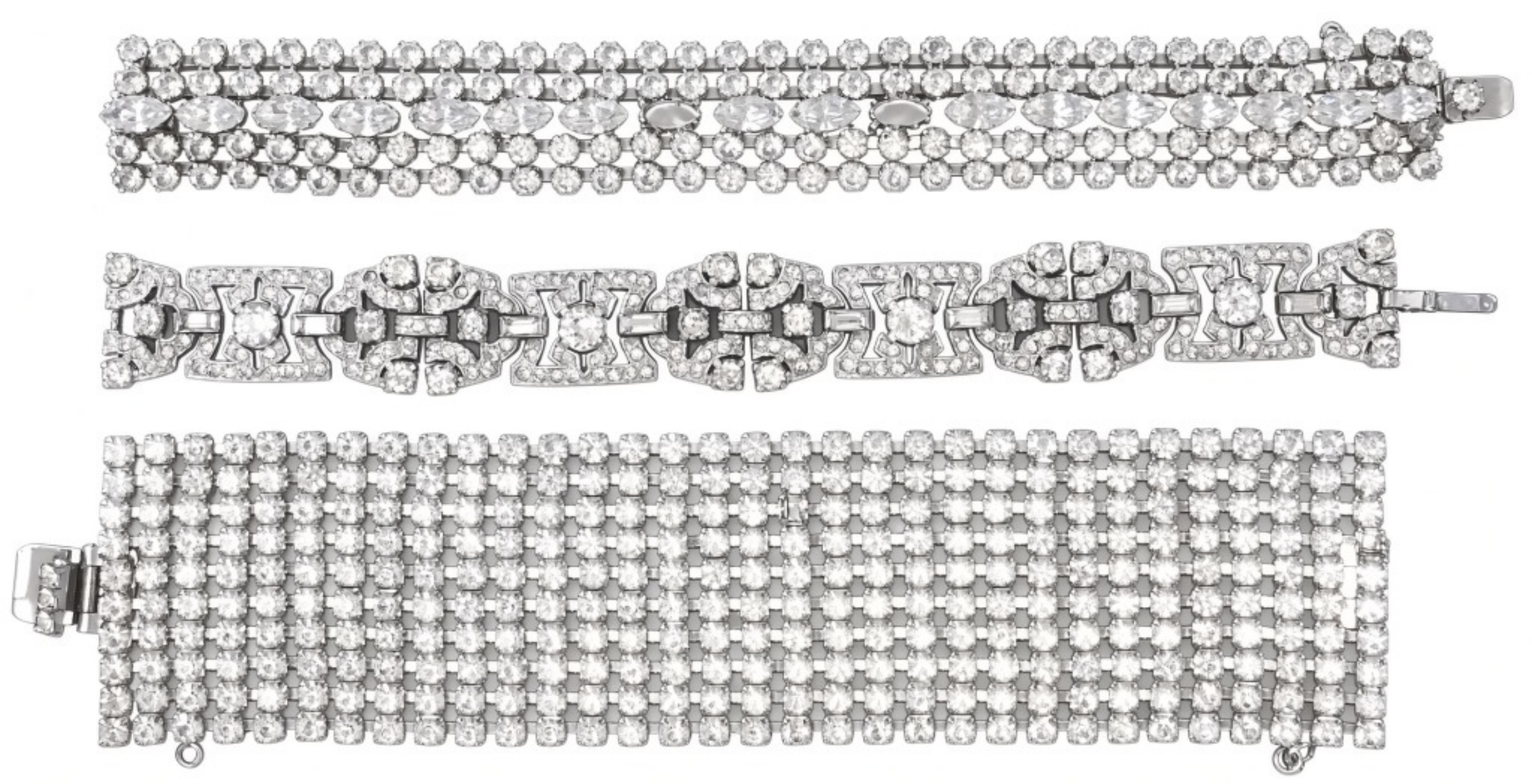 Vintage Art Deco Silvertone Rhinestone Bracelets