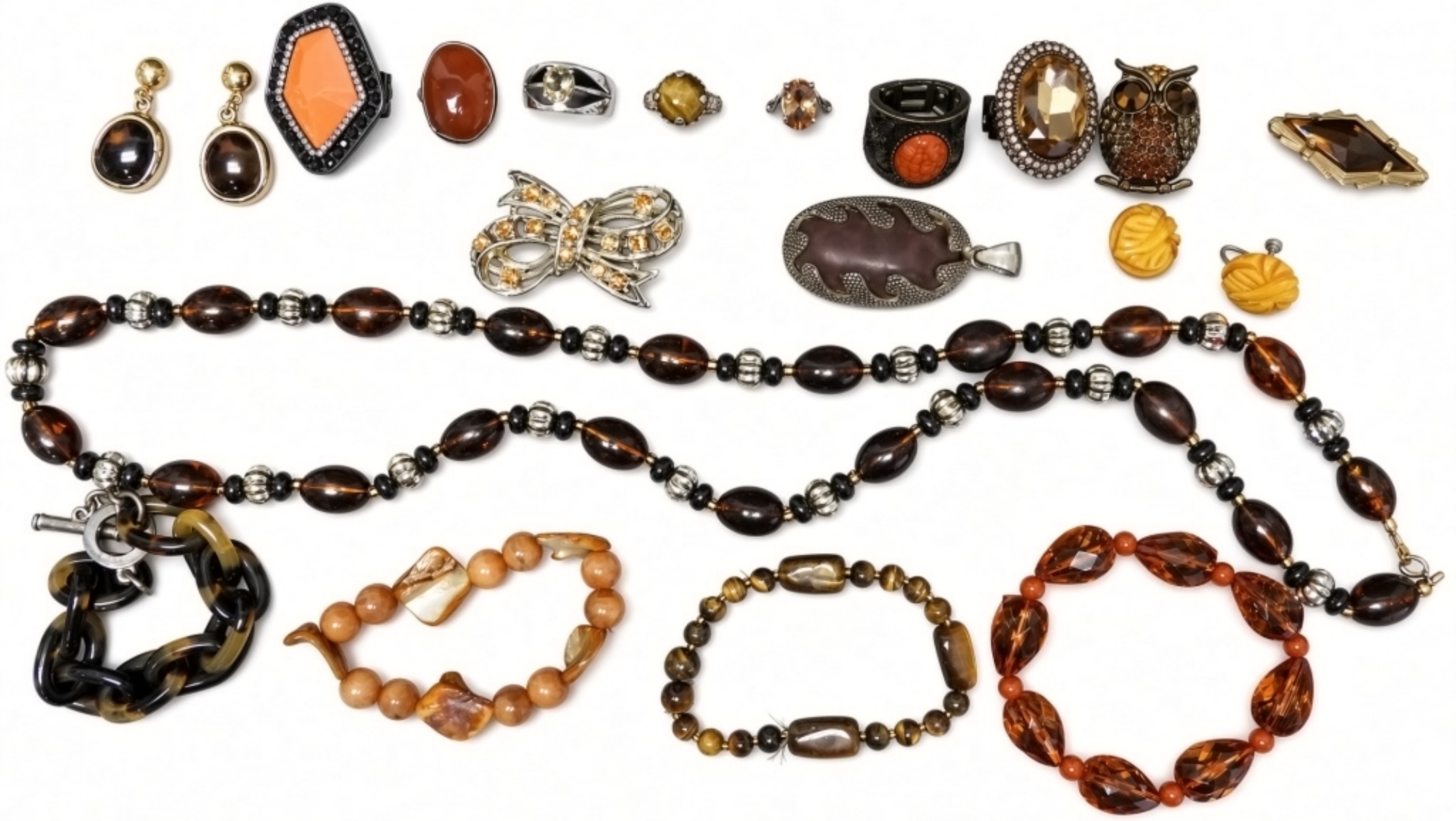 Mixed Vintage Tortoiseshell & Amber Tone Jewelry