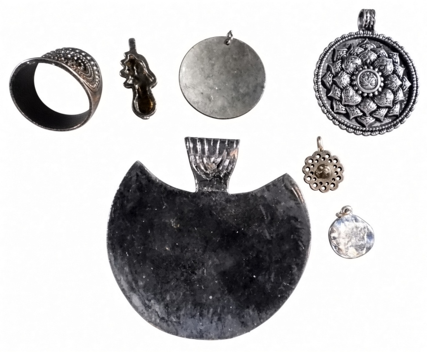 Lot 7 Artisan Bohemian Pendants & Shield Ring