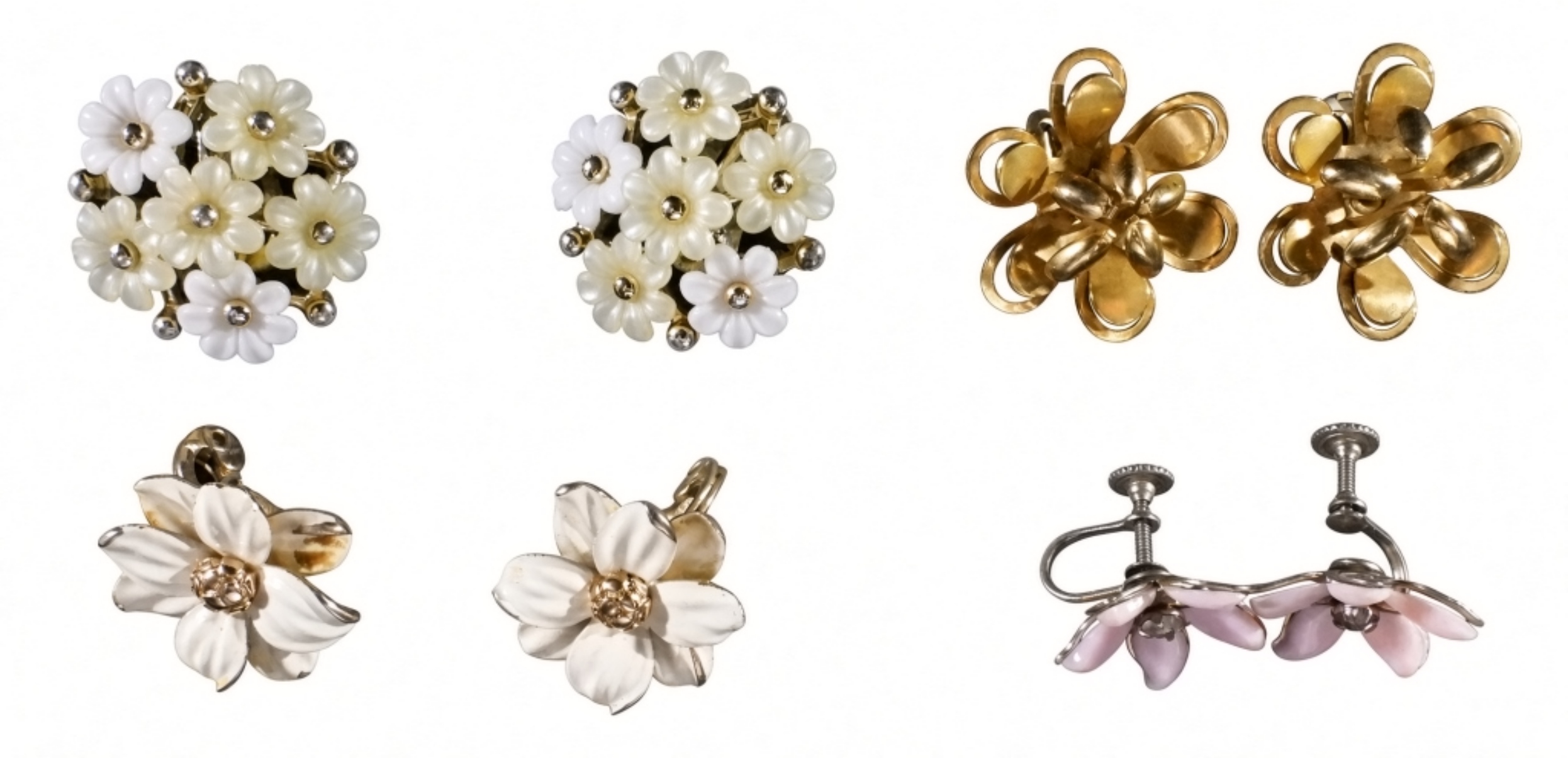 Vintage Floral Clip-On Earrings Lot