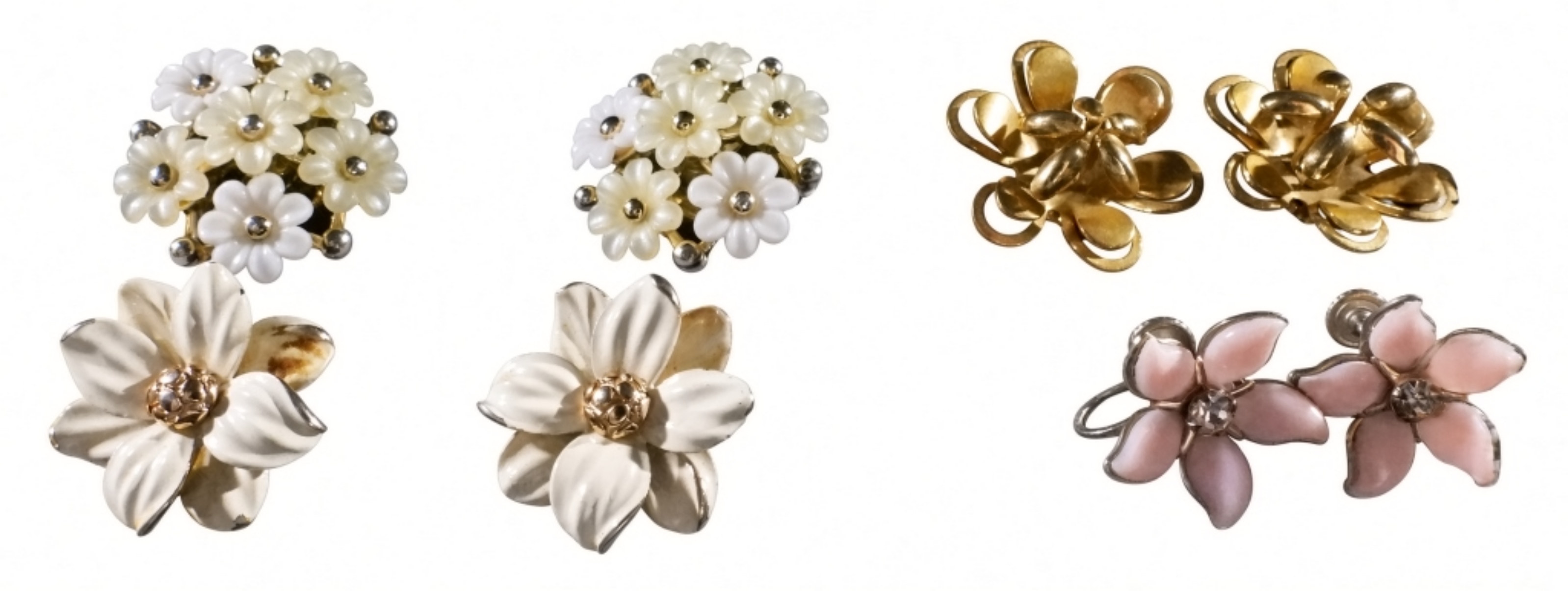 Vintage Floral Clip-On Earrings Lot