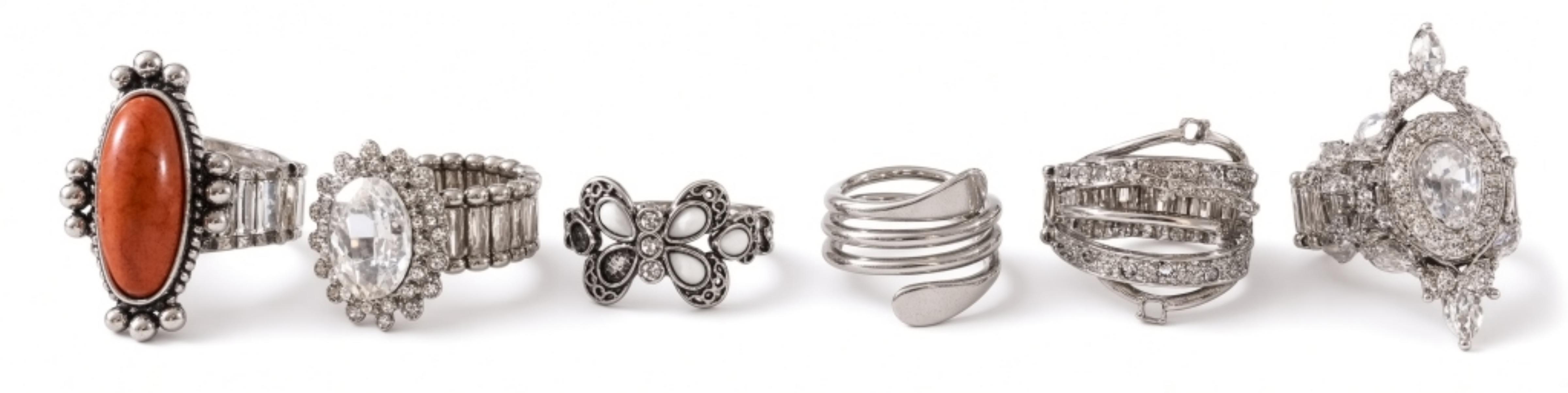 Silver-Tone Costume Ring Lot – 6 Pieces