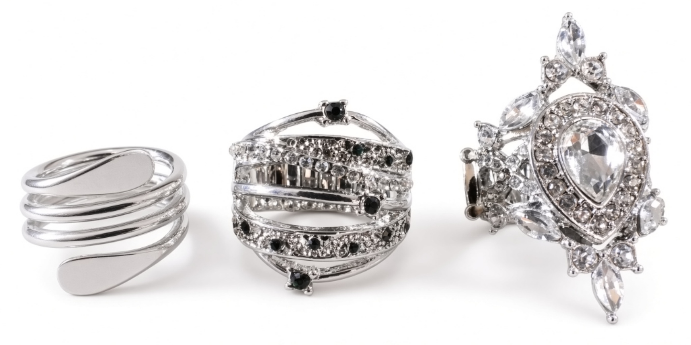 Silver-Tone Costume Ring Lot – 6 Pieces
