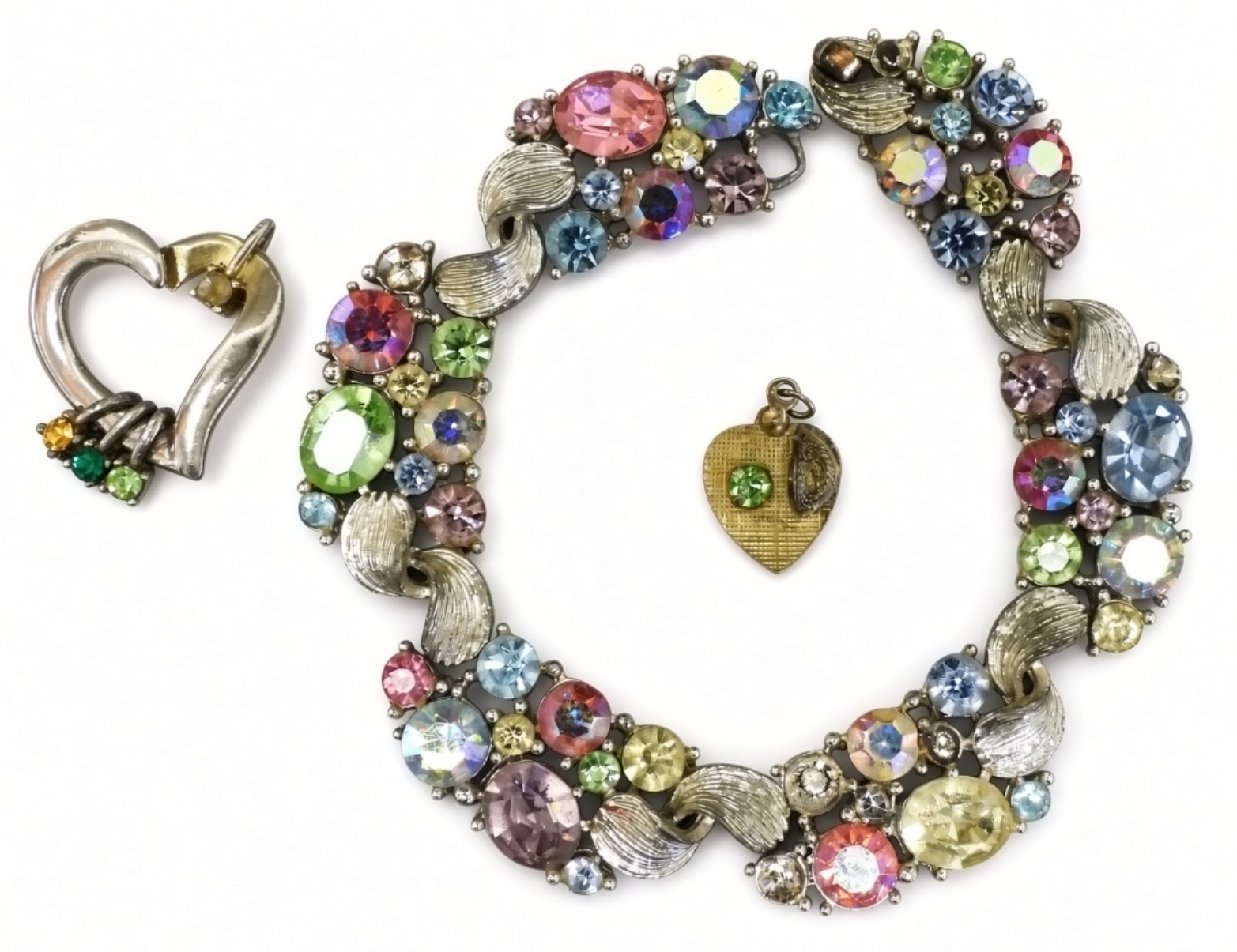 Uranium Glass Bracelet With Two Heart Charms
