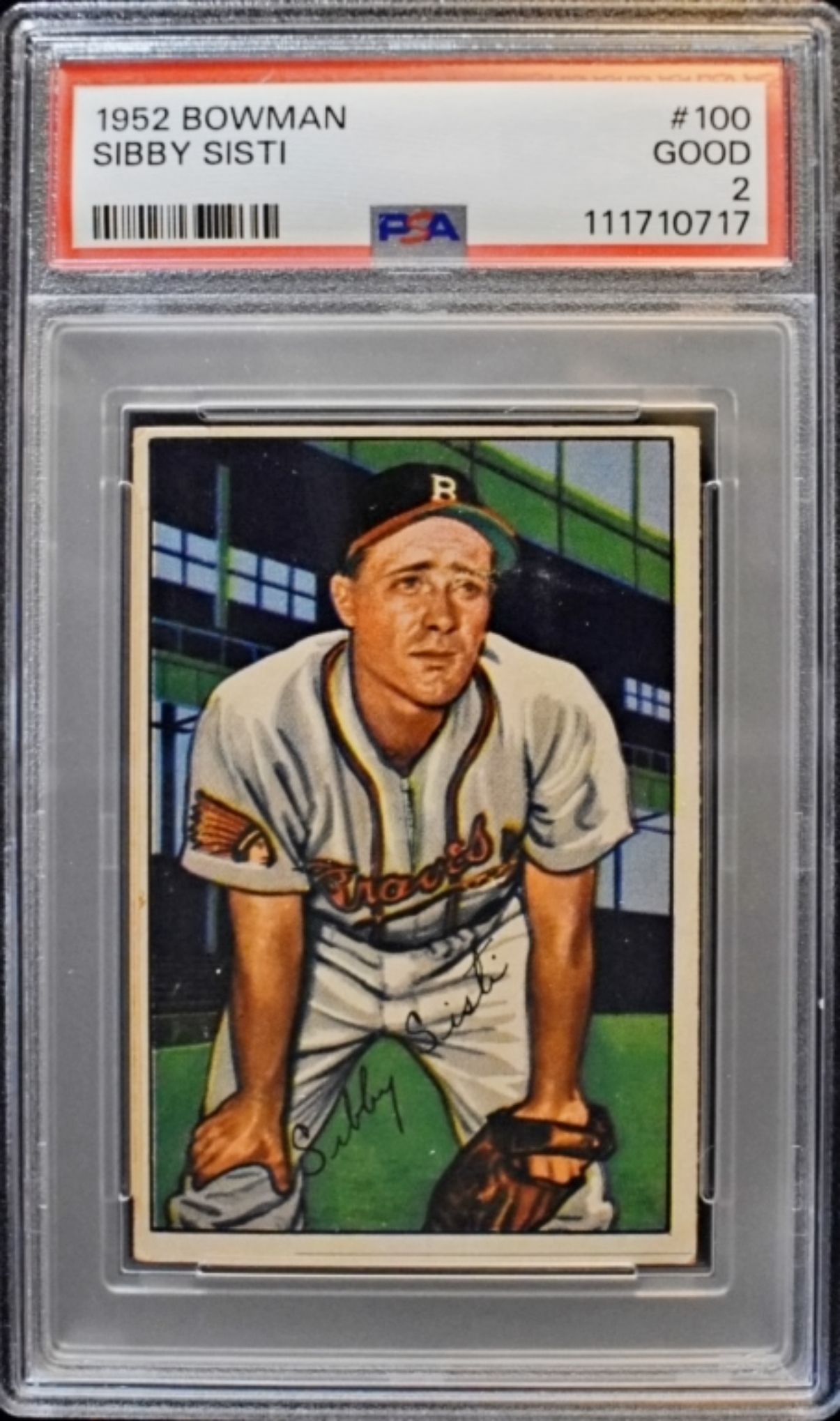 1952 Bowman #100 Sibby Sisti PSA 2