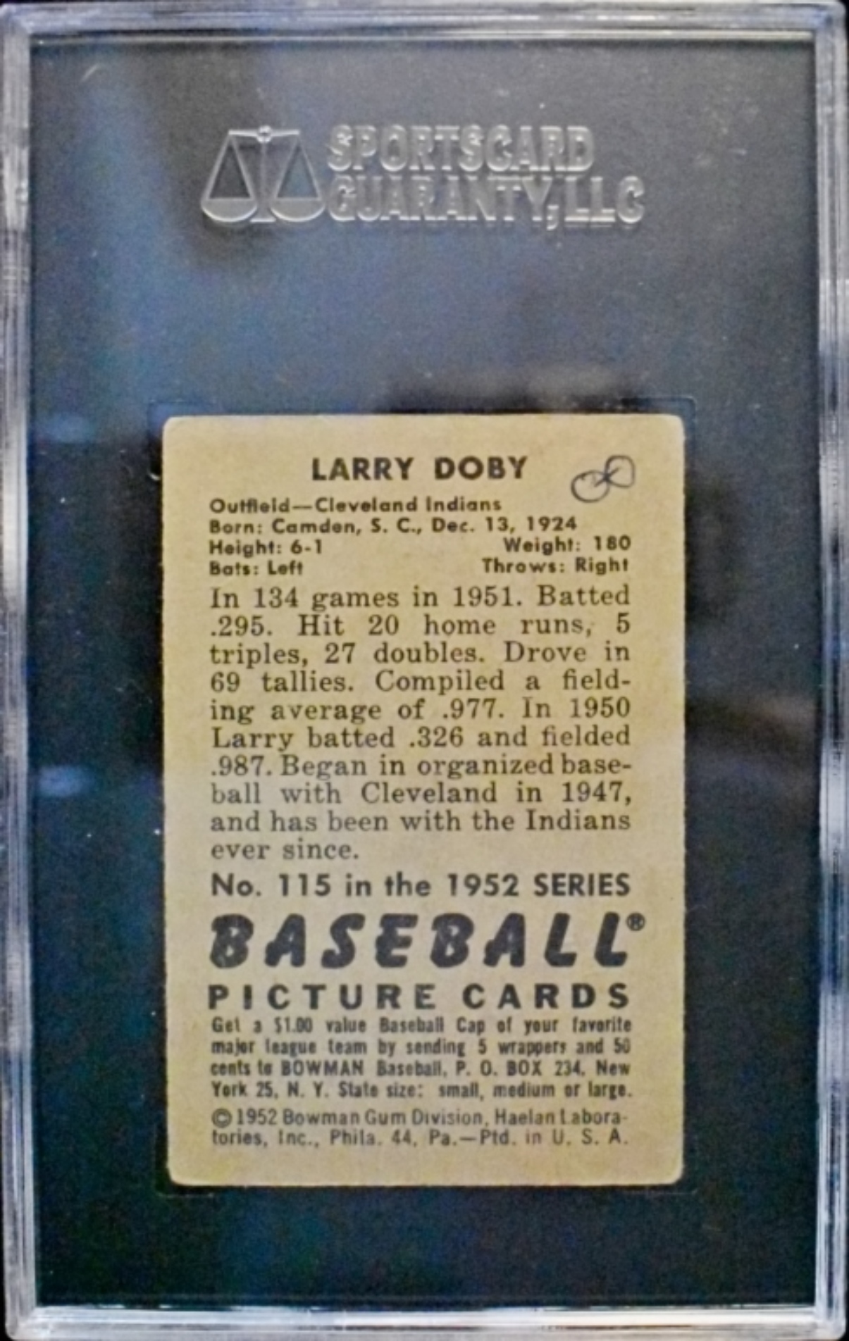 1952 Bowman Larry Doby SGC Auto Auth