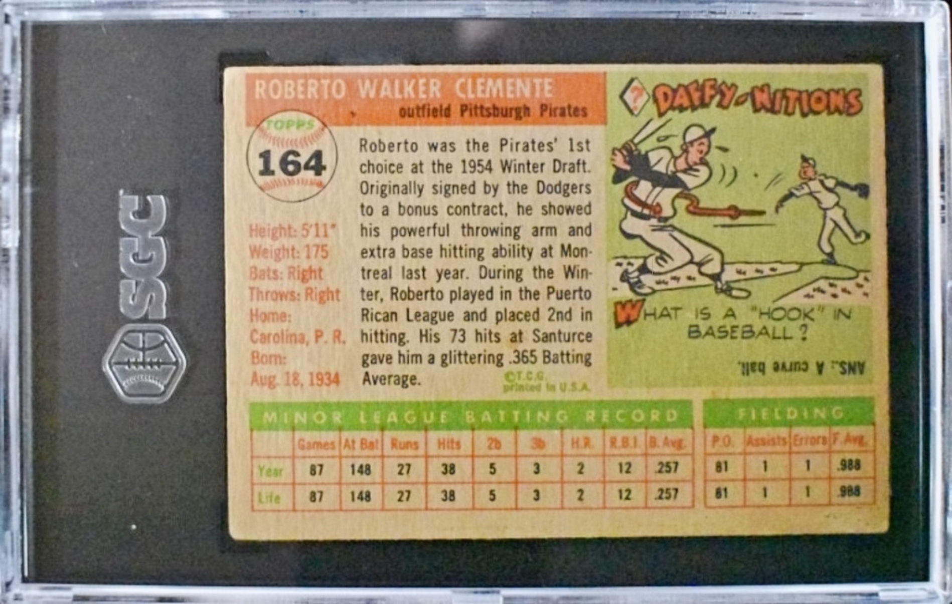 1955 Topps #164 Clemente ROOKIE SGC Auth