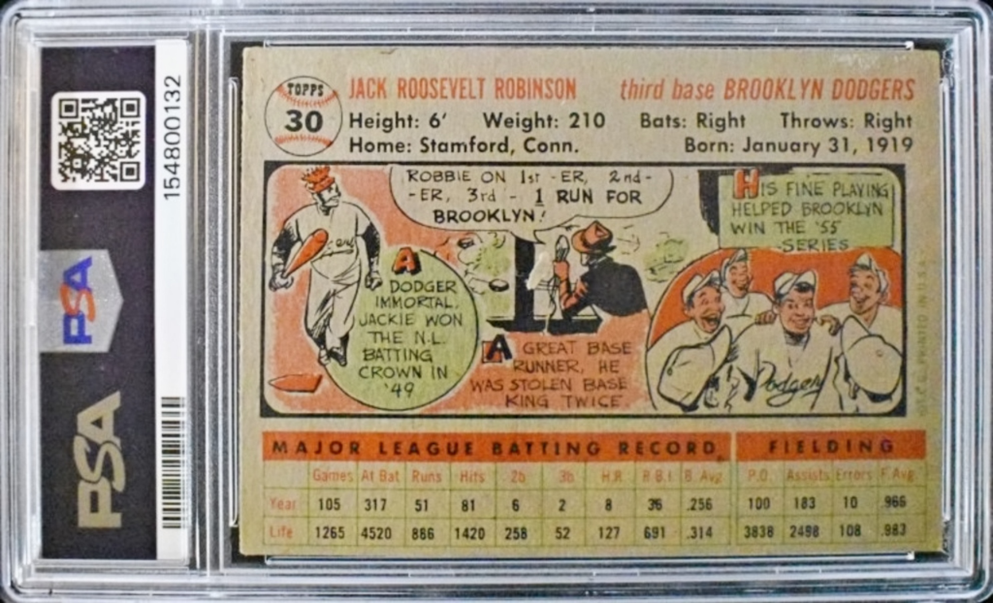 1956 Topps #30 Jackie Robinson PSA 2