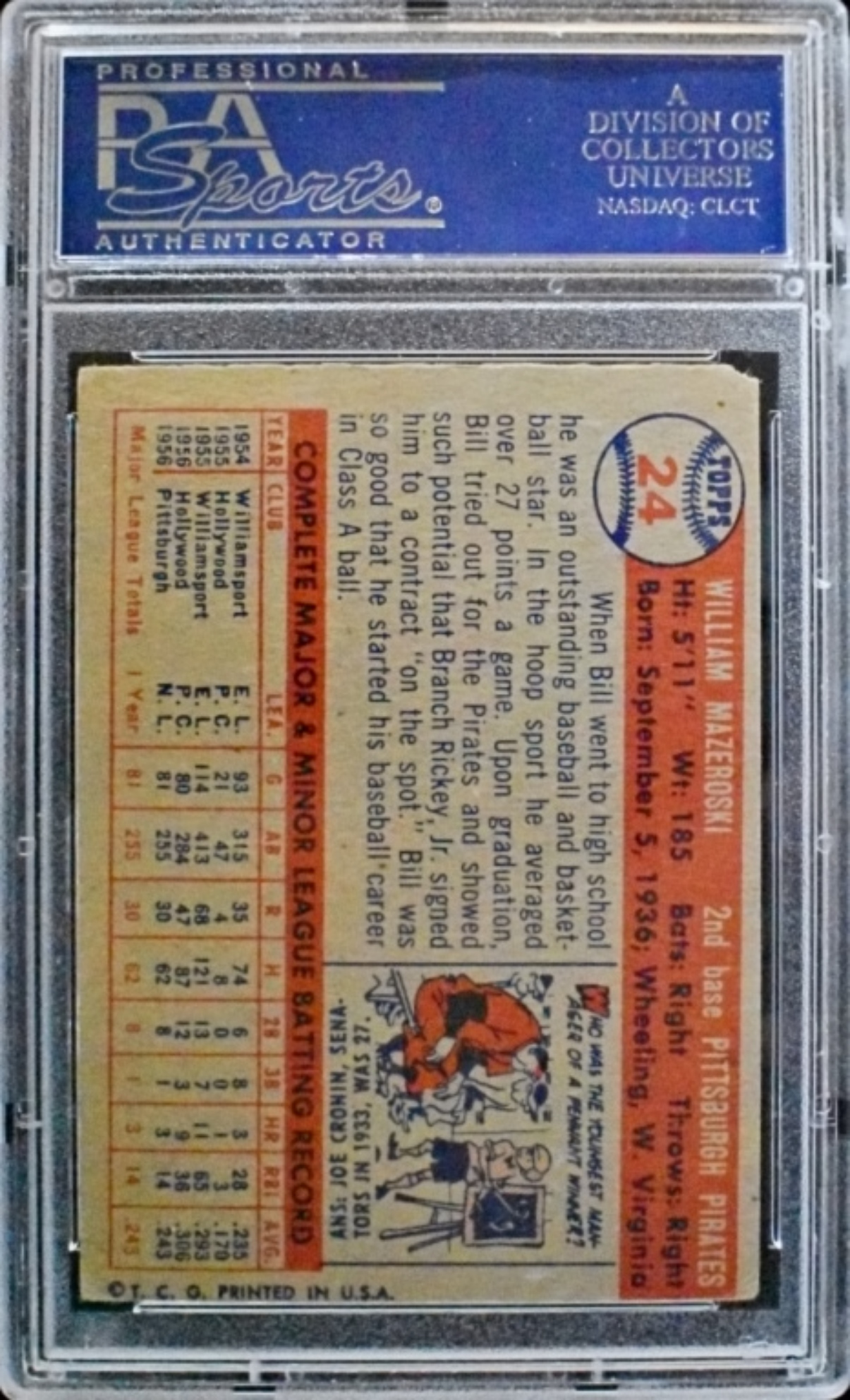 1957 Topps #24 Bill Mazeroski PSA/DNA Signed