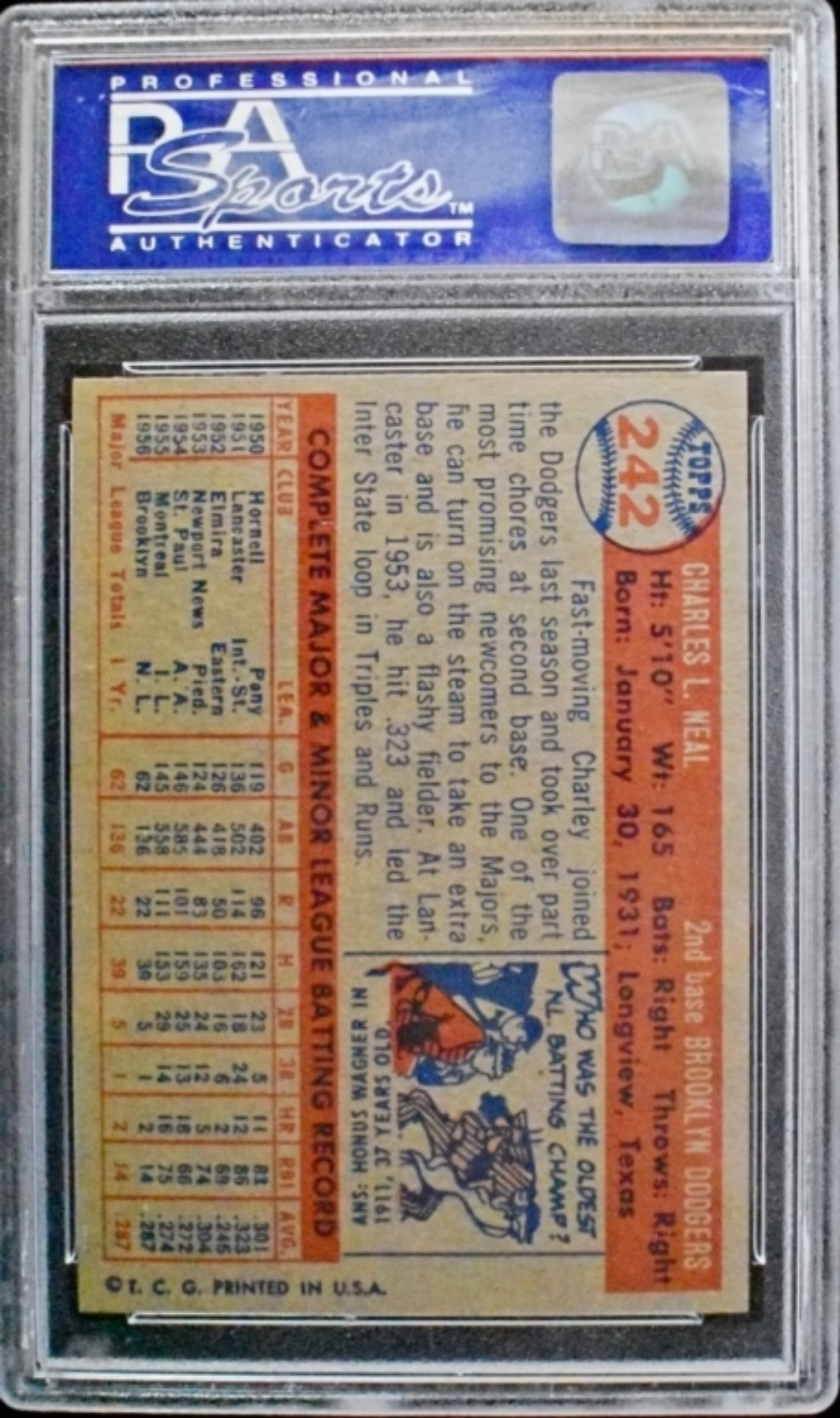 1957 Topps #242 Charley Neal PSA 8