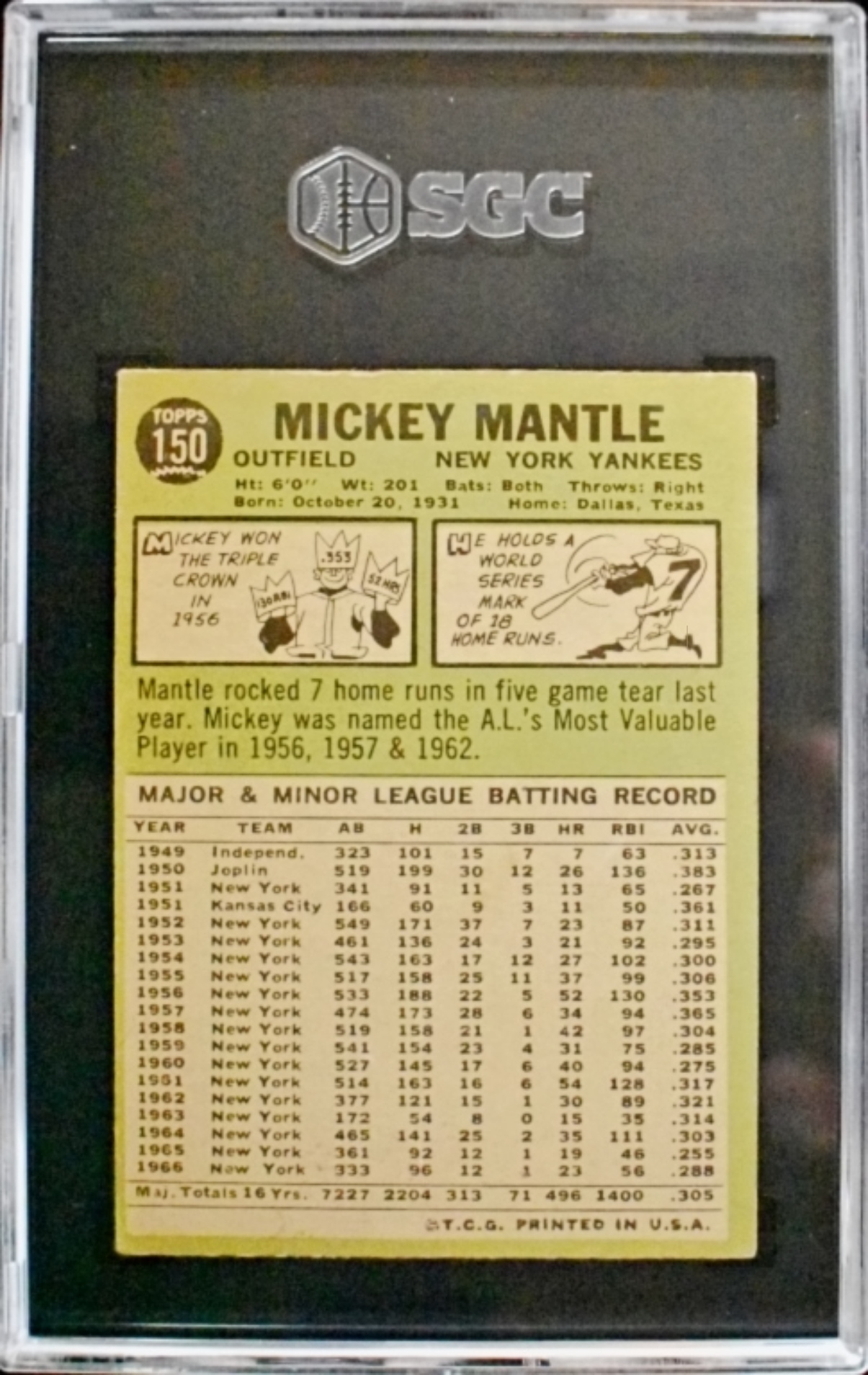 1967 Topps #150 Mickey Mantle SGC 4.5