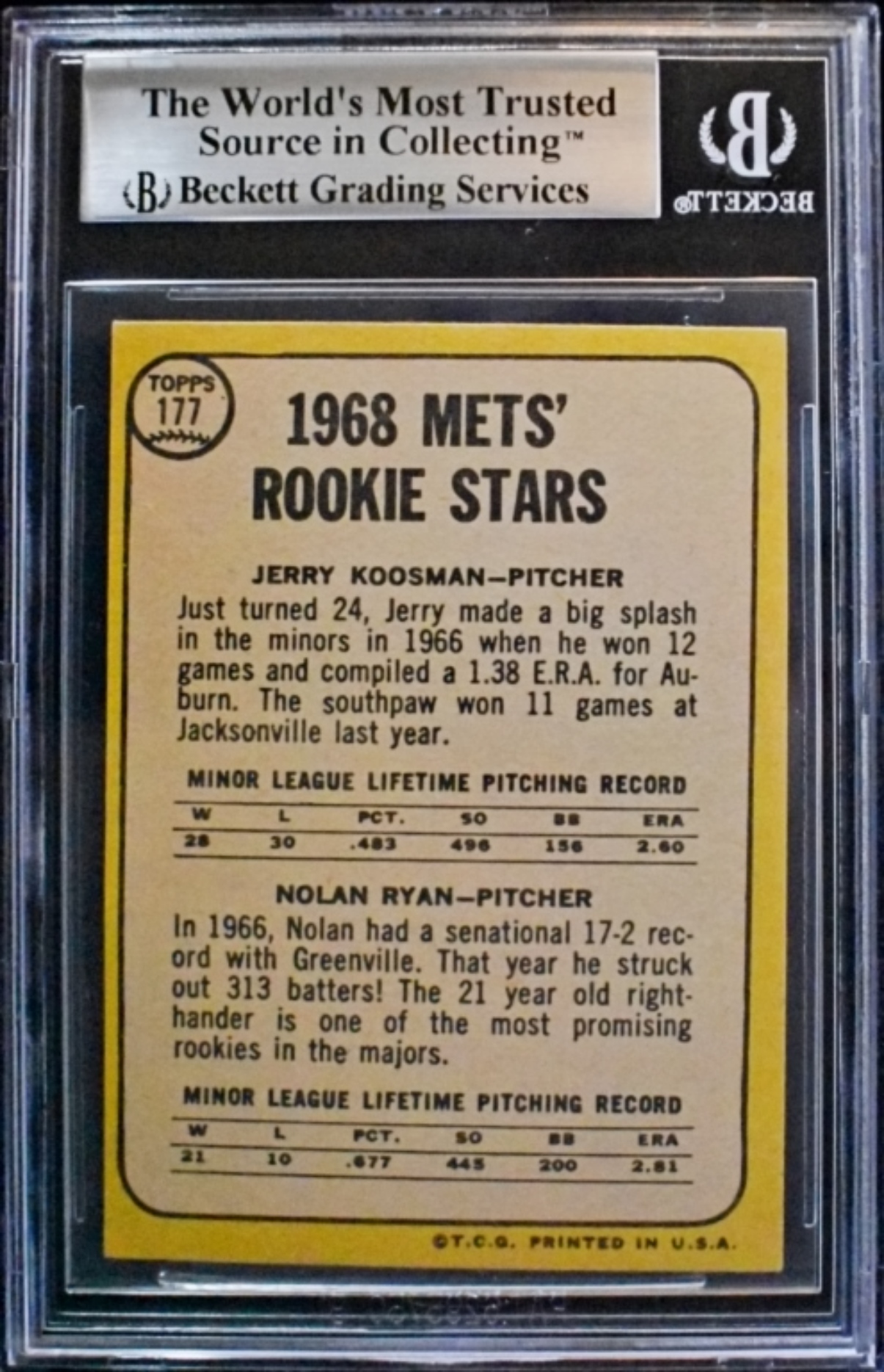 1968 Topps #177 Nolan Ryan Rookie Beckett