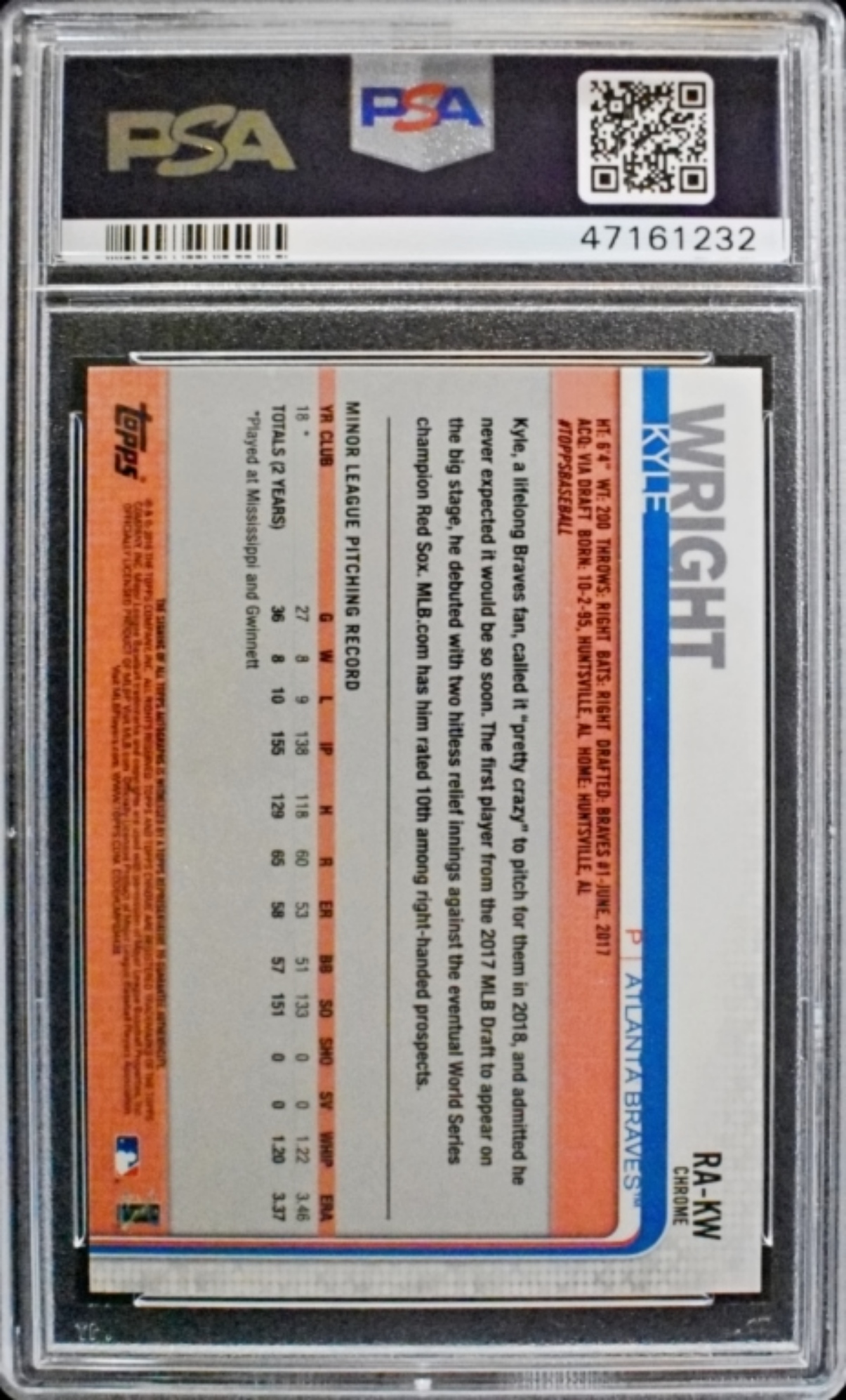 2019 Topps Chrome Kyle Wright PSA Auto