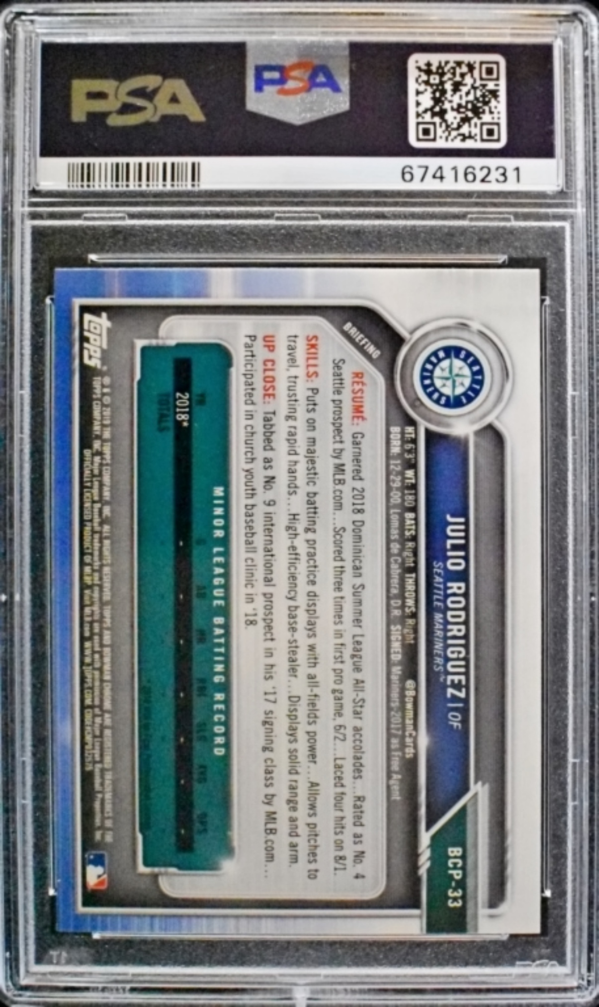 2019 Bowman Julio Rodriguez Rookie PSA 10