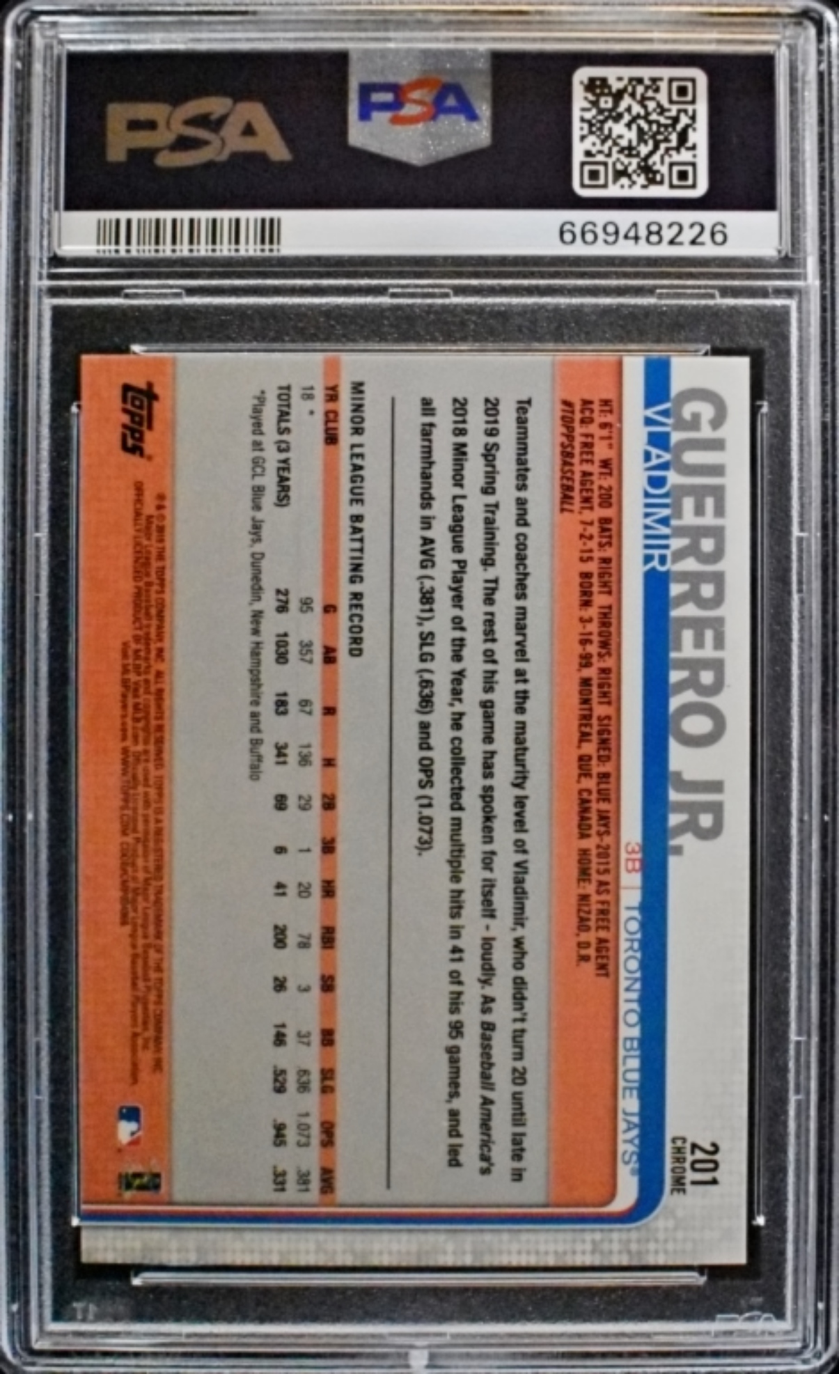 2019 Topps Chrome Vladimir Guerrero Jr PSA 10