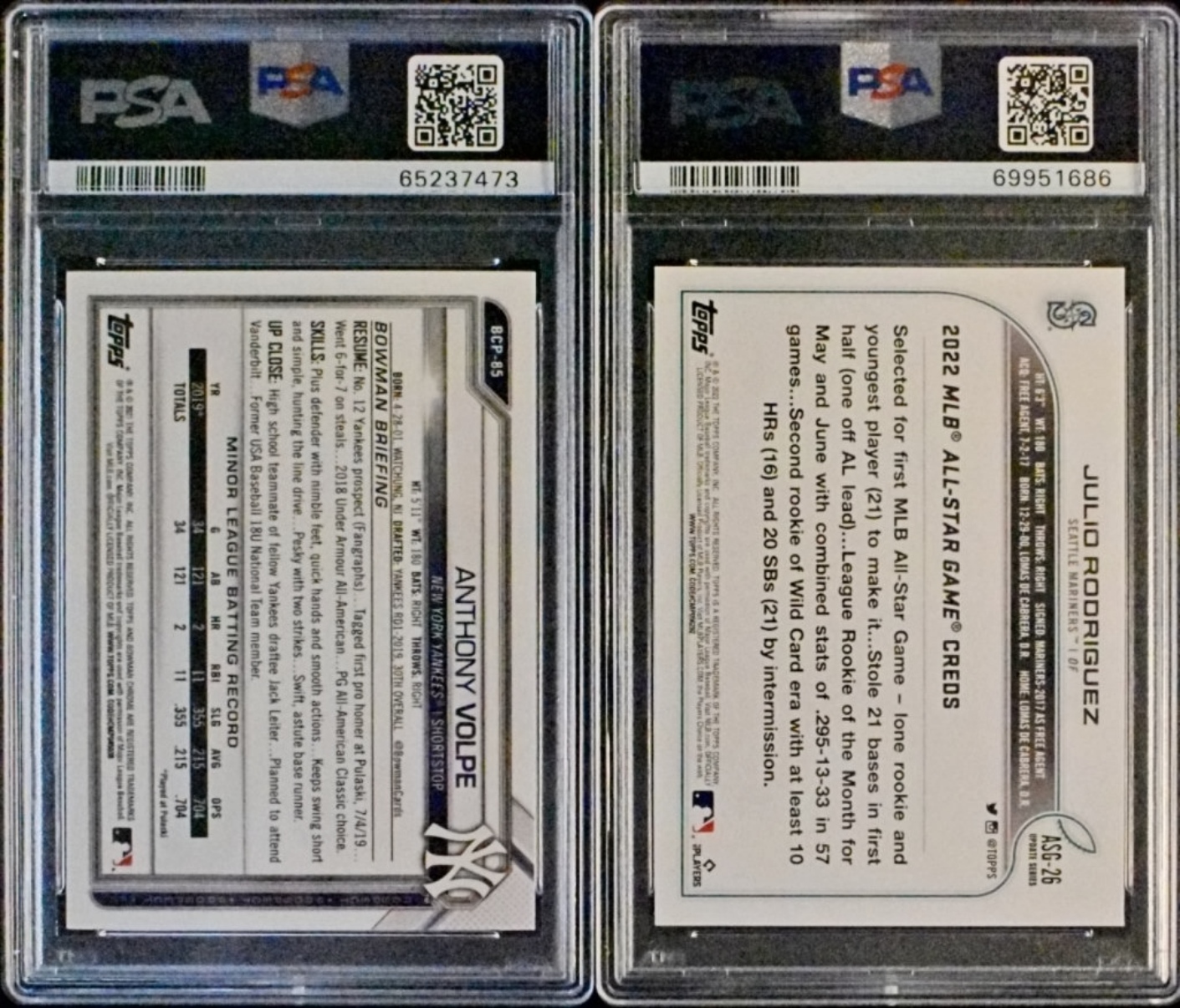 2-PSA Gem-Mt 10 ROOKIE Baseball Cards