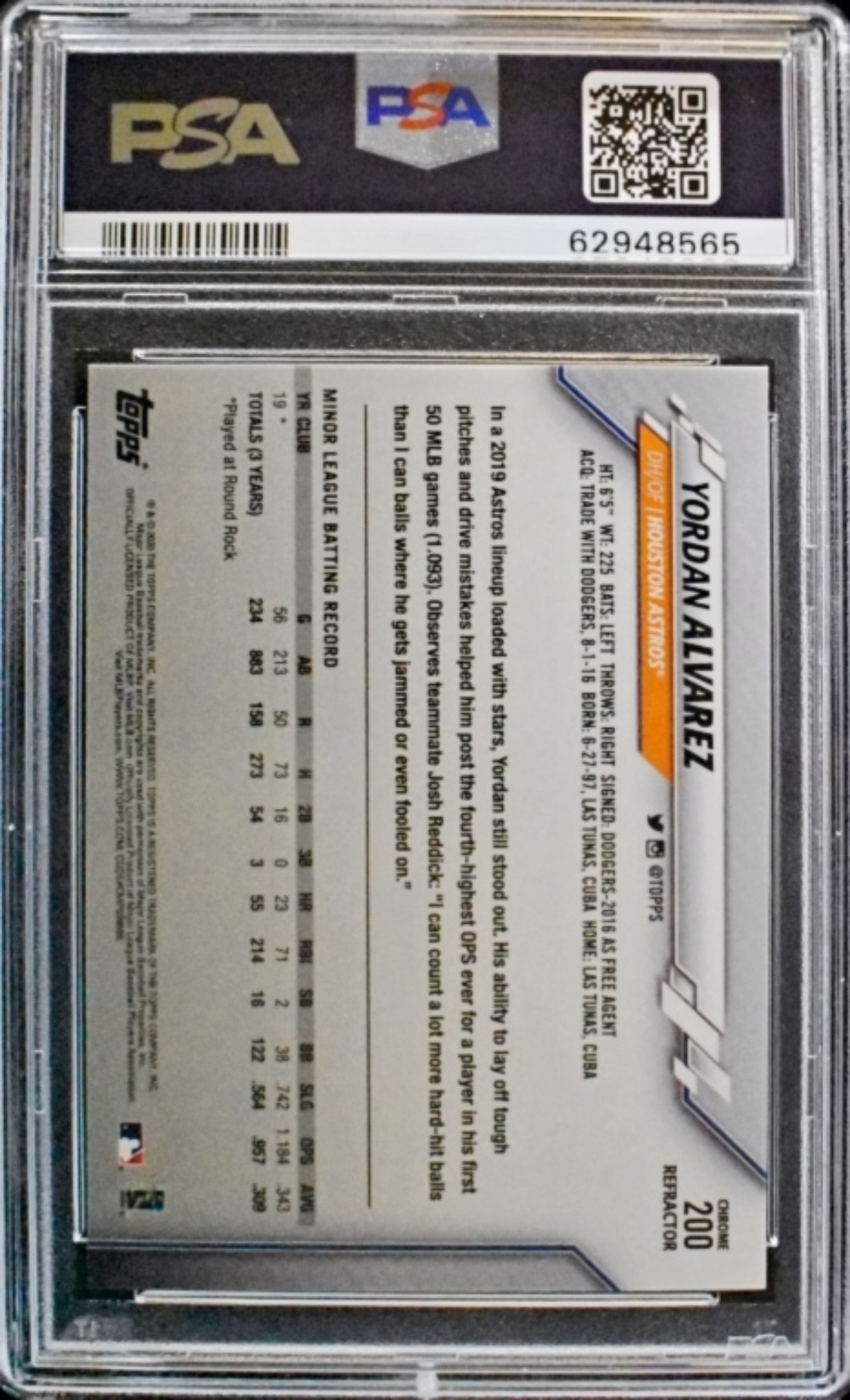 2020 Topps Chrome Yordin Alvarez PSA 10