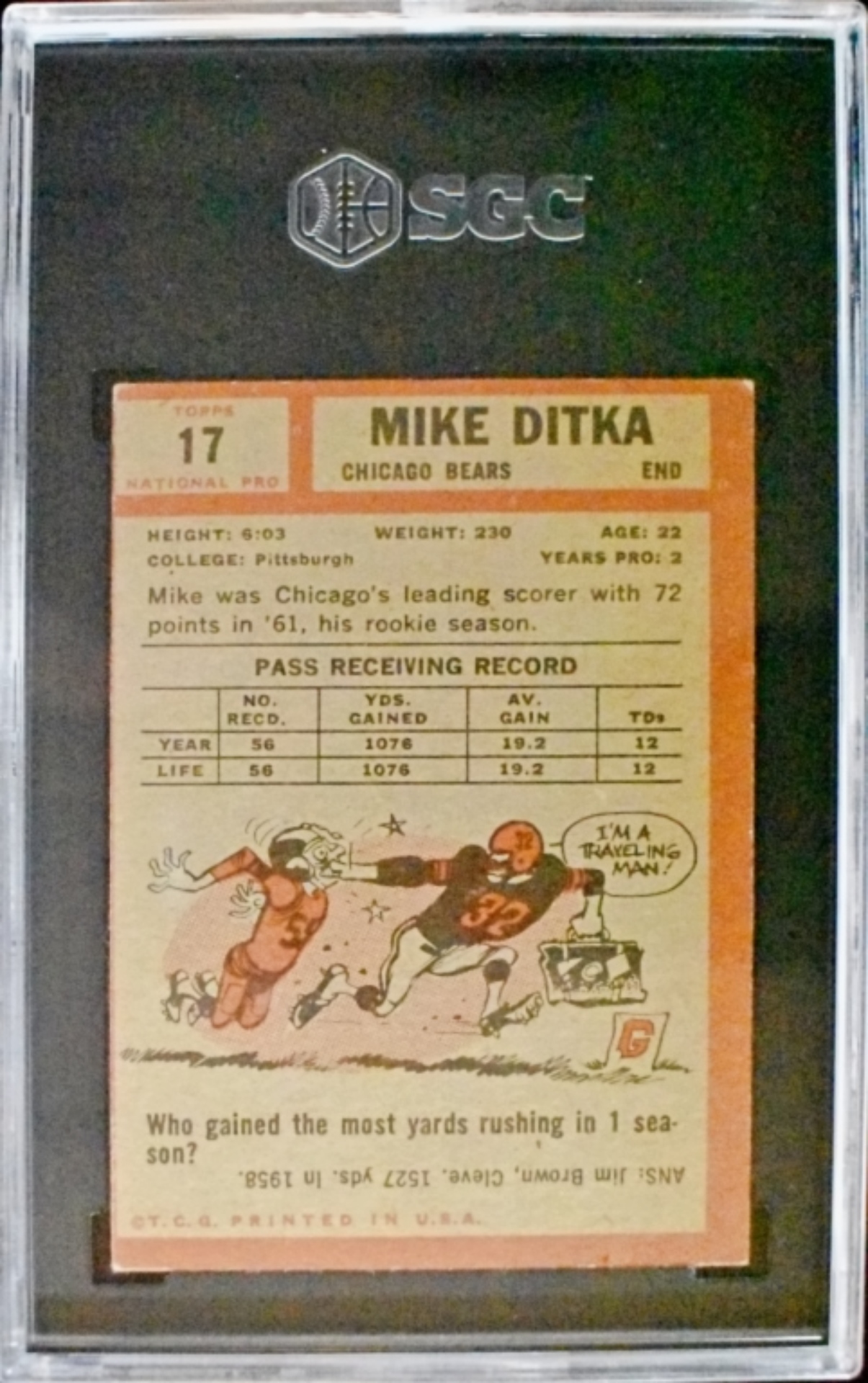 1962 Topps #17 Mike Ditka Rookie SGC 2.5