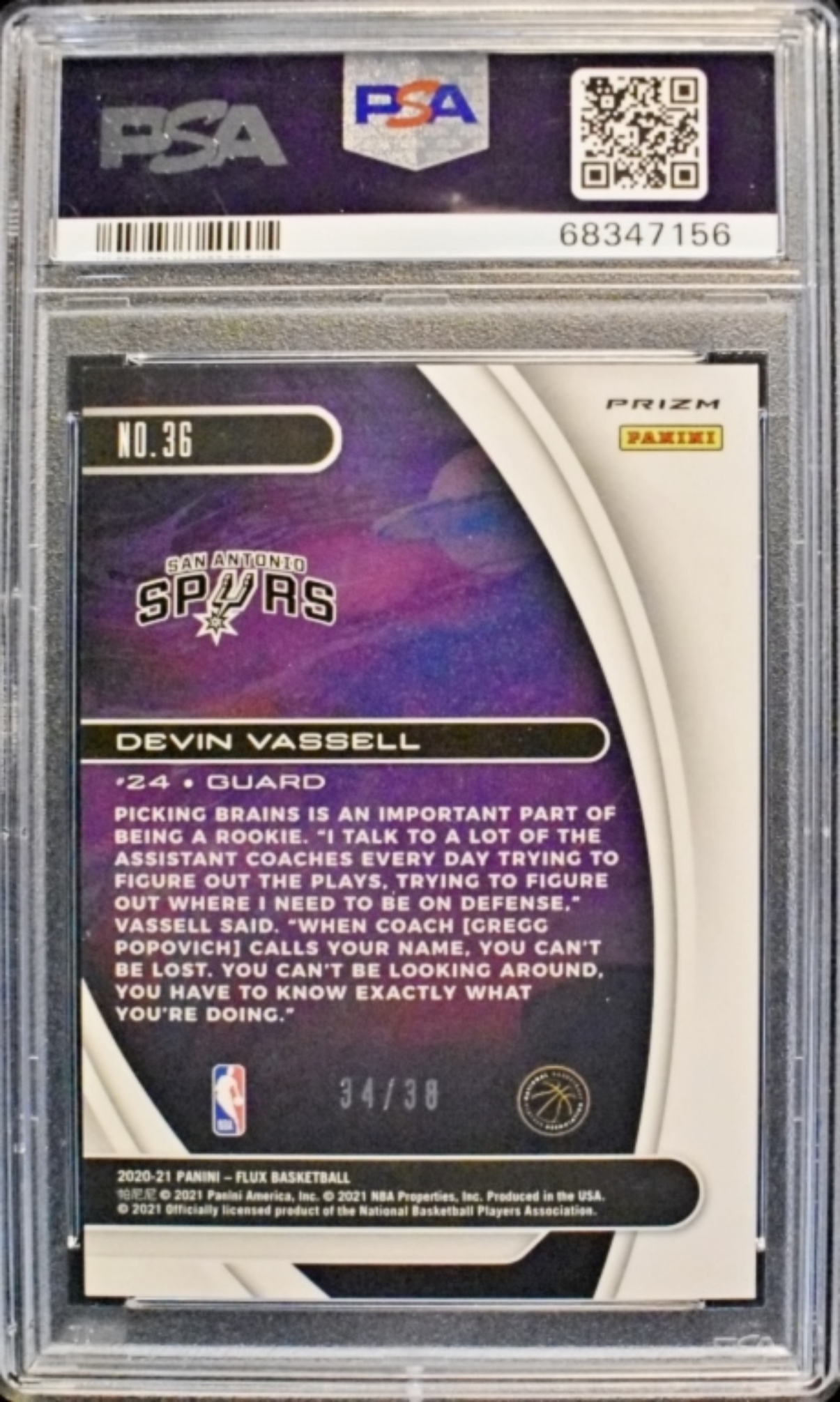 2020 Panini Flux Devin Vassell PSA 10