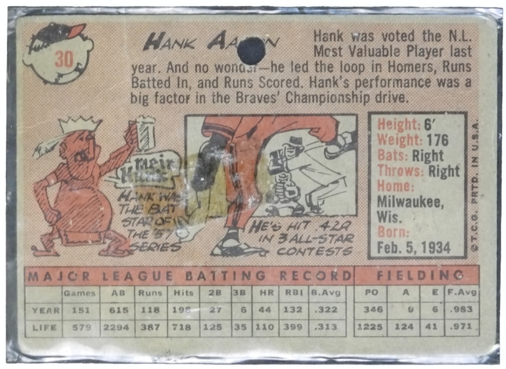 1958 Topps #30 Hank Aaron