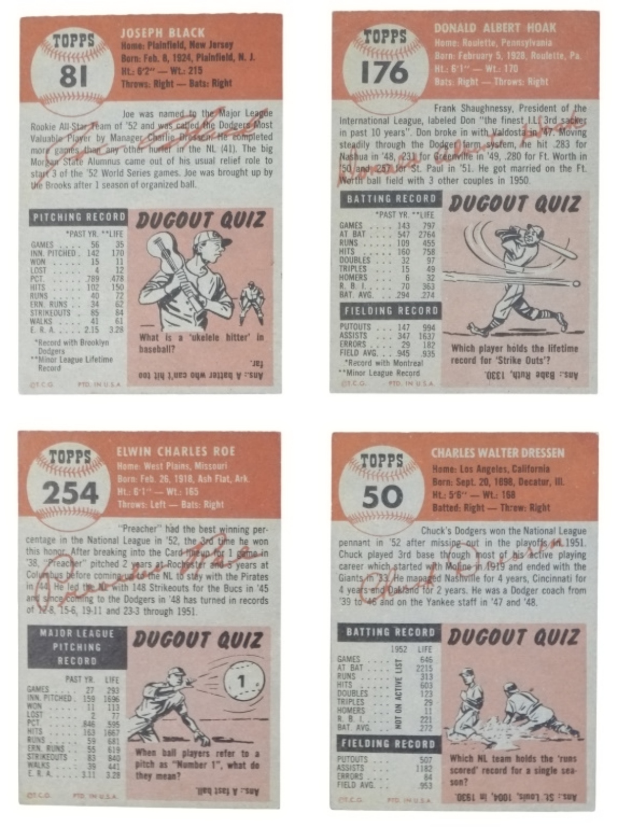 (4) 1953 Topps Baseball Cards