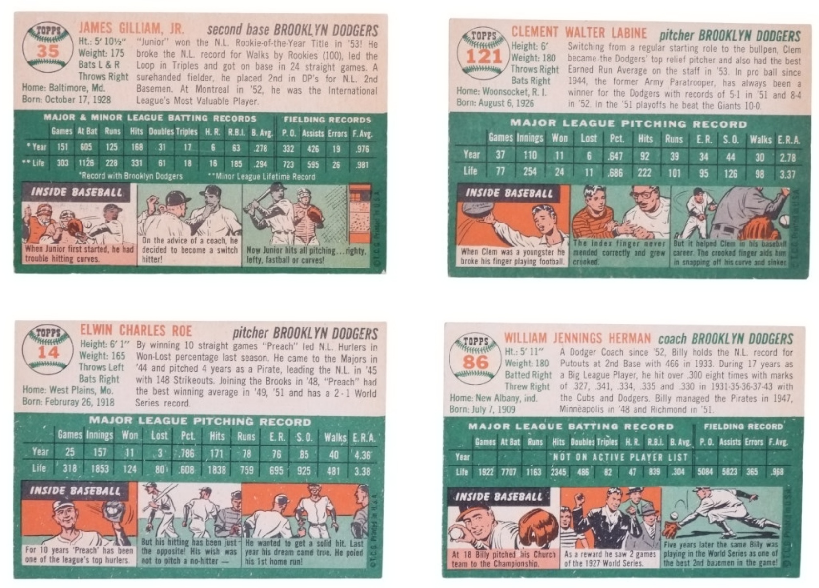 (4) 1954 Topps Baseball Cards